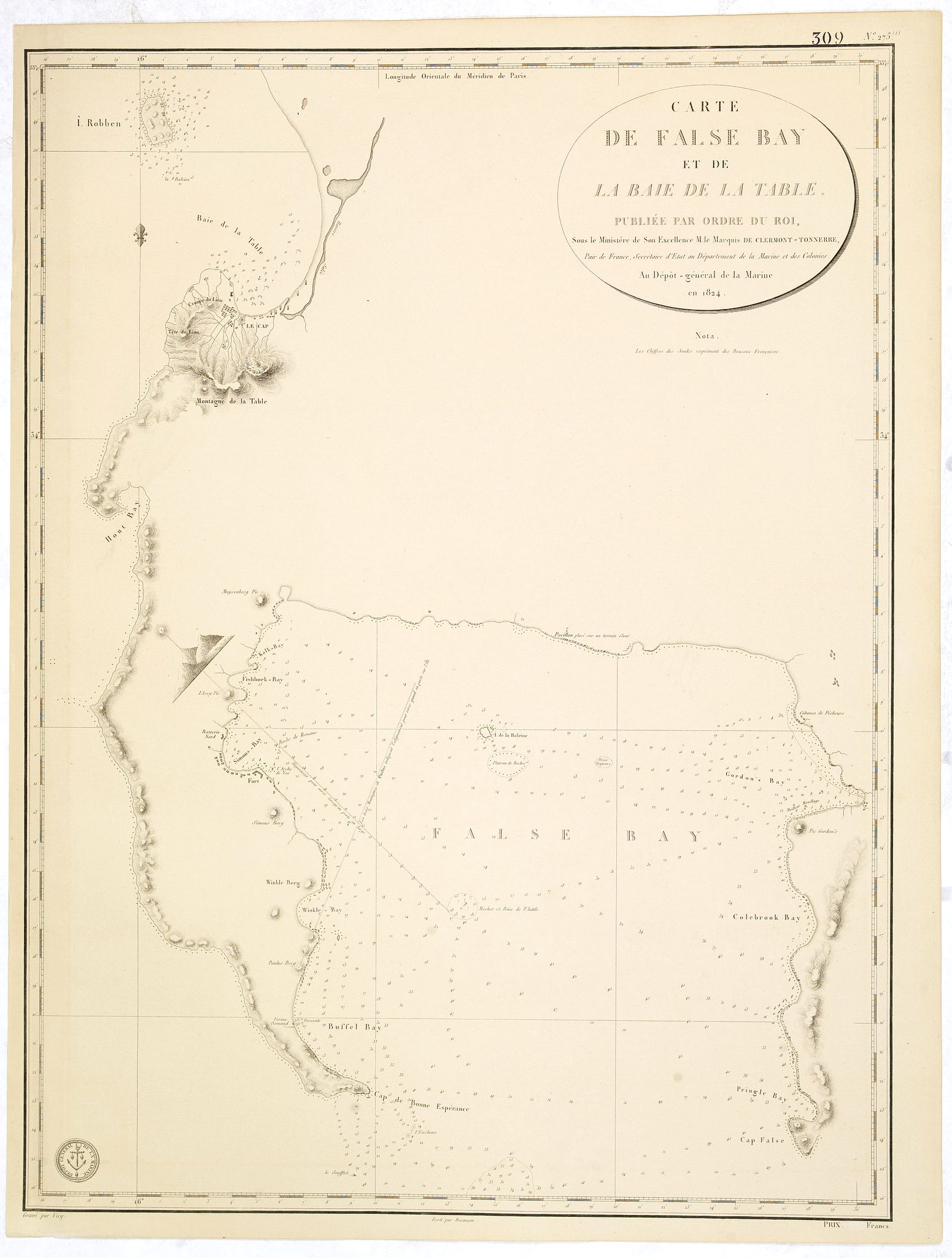 BELLIN, J.N., Carte de False Bay et de la Baie de la Table. . ., antique map, old maps