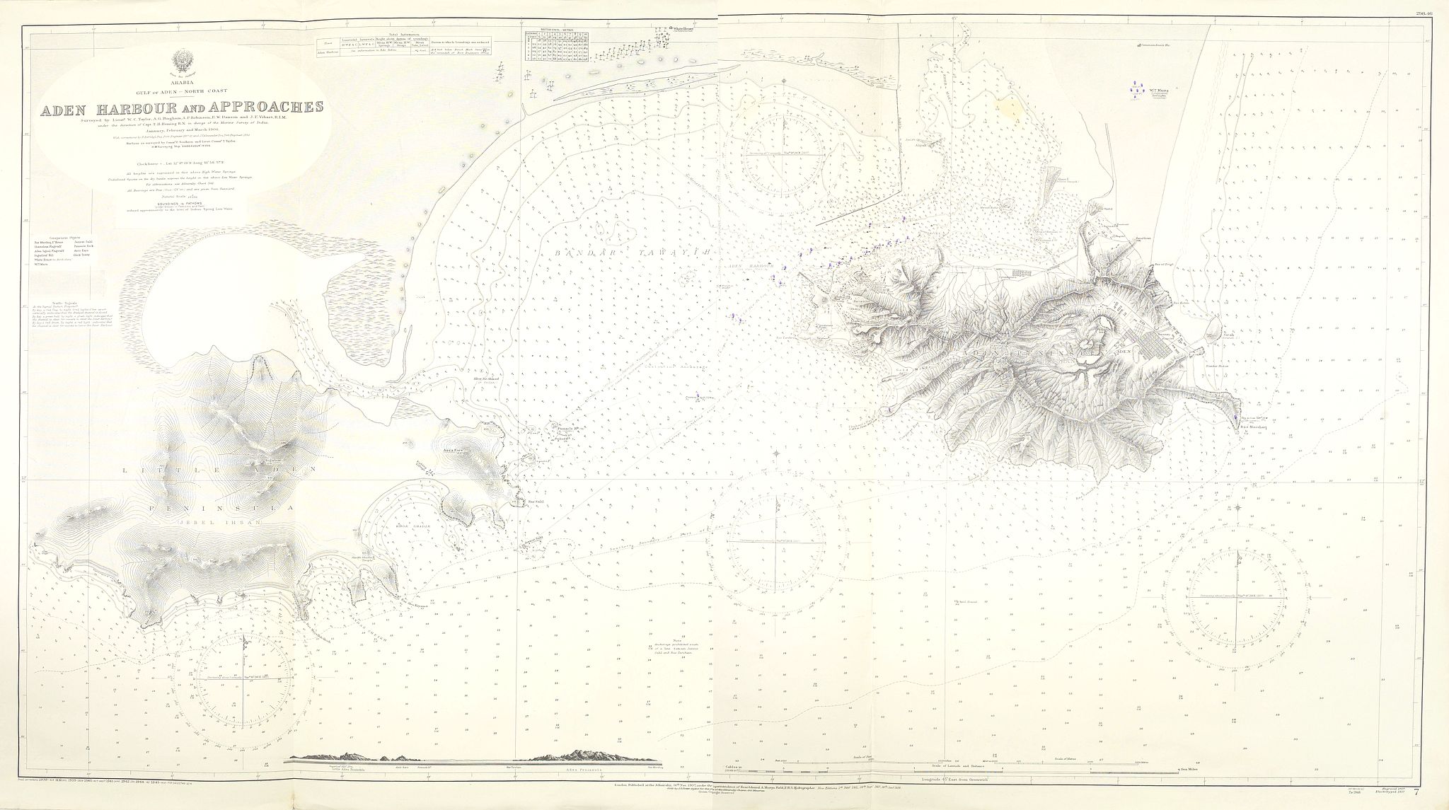 HYDROGRAPHIC OFFICE., Arabia - Gulf of Aden - North coast ADEN HARBOR AND APPROACHES . . ., antique map, old maps