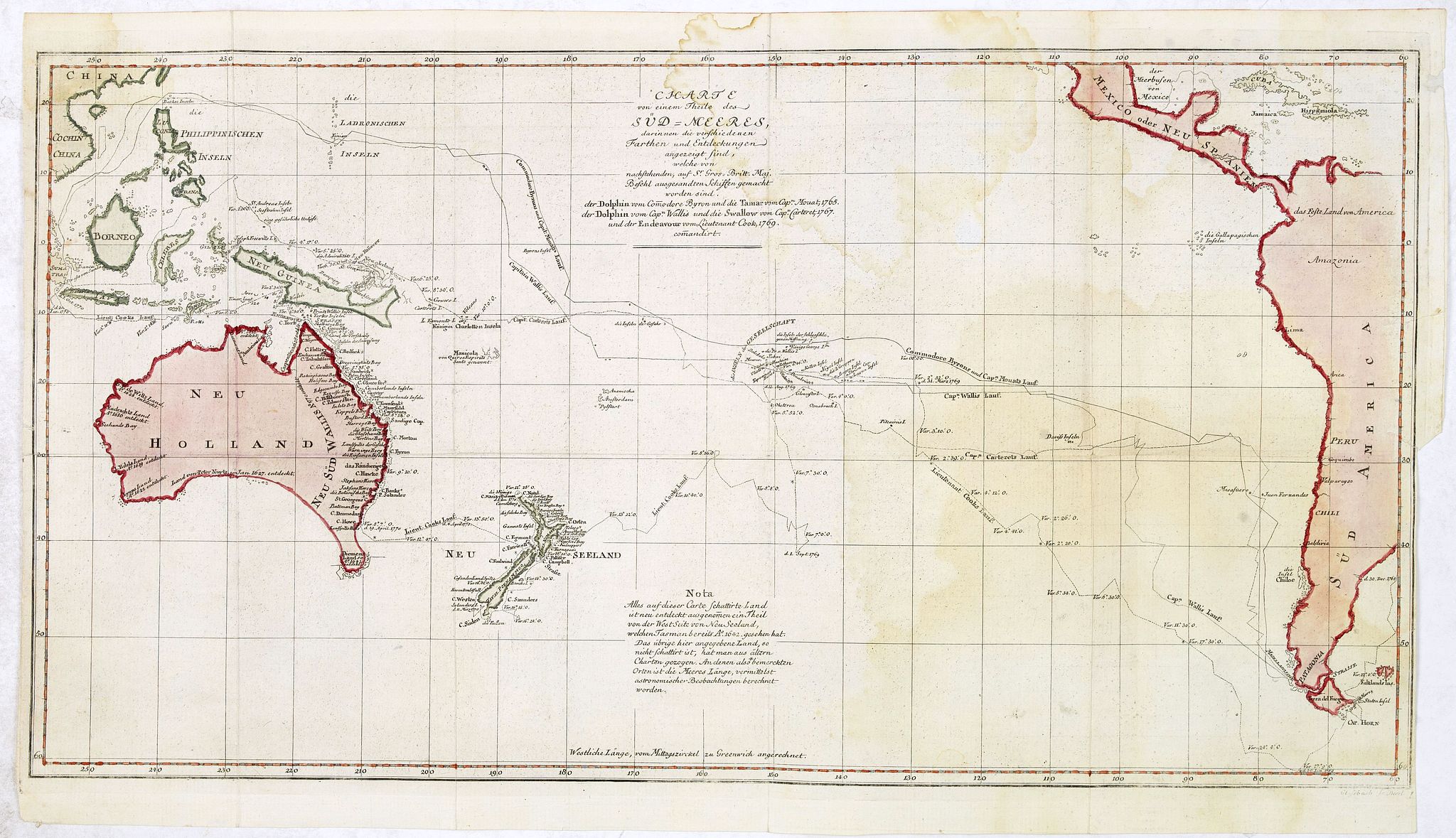 MYLIUS, Charte von einem Theile des Süd=Meeres. . ., antique map, old maps