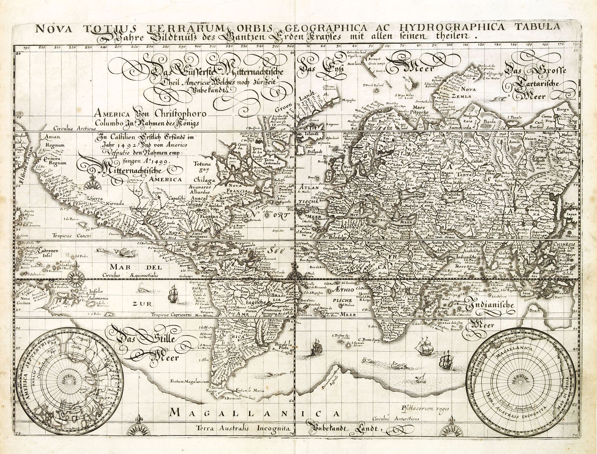 MERIAN, M., Nova totius terrarum orbis geographica ac hydrographica.., antique map, old maps