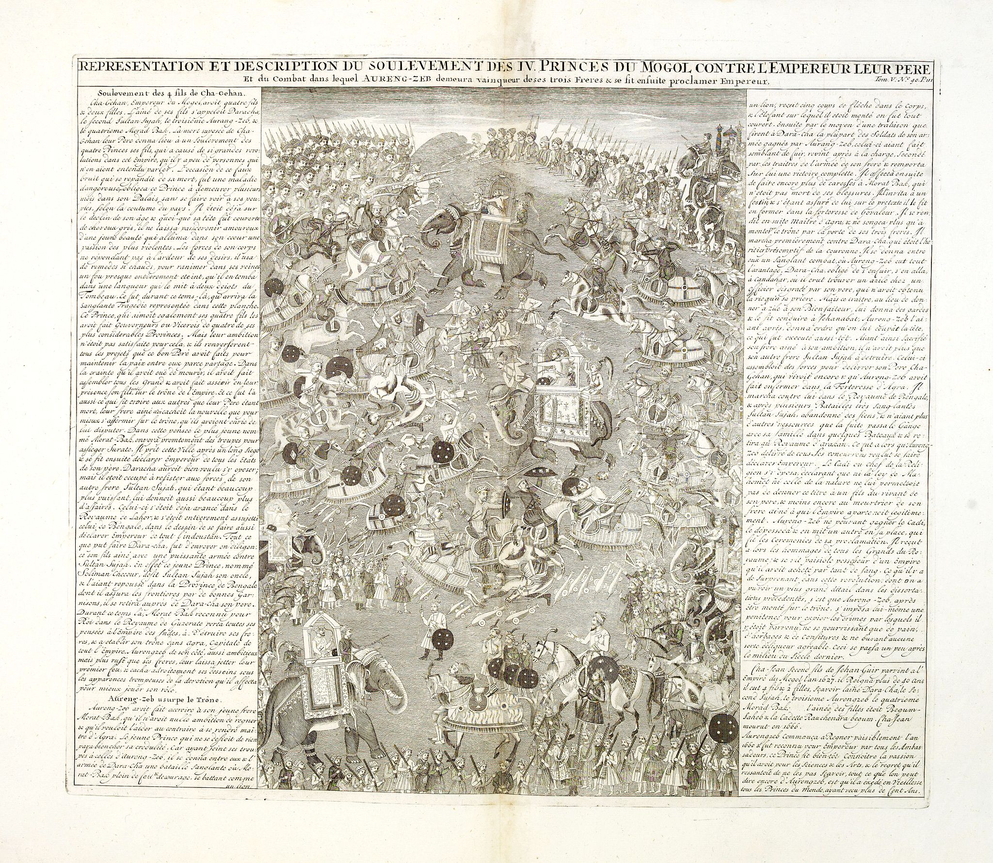 CHATELAIN, H., Representation Et Description Du Soulevement Des IV. Princes Du Mogol Contre L'Empereur Leur Père du Combat dans lequel Aureng-Zeb demeura vainqueur dese trois Freres & c. sit ensuite proclamer Empereur., antique map, old maps