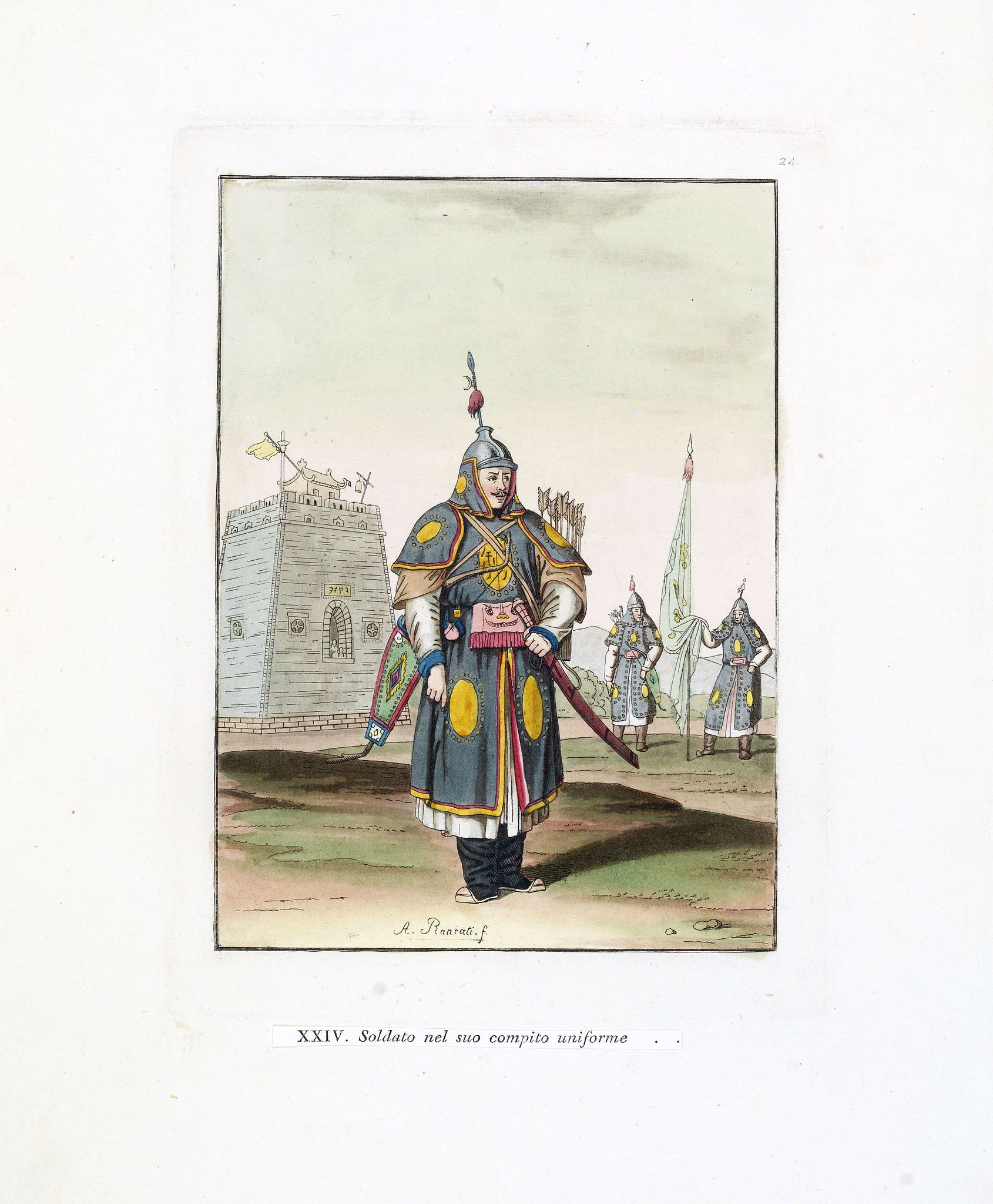 FERRARIO, G. / RANCATI, A., Soldato nel suo compito uniforme (Chinese soldier in full battle dress), antique map, old maps