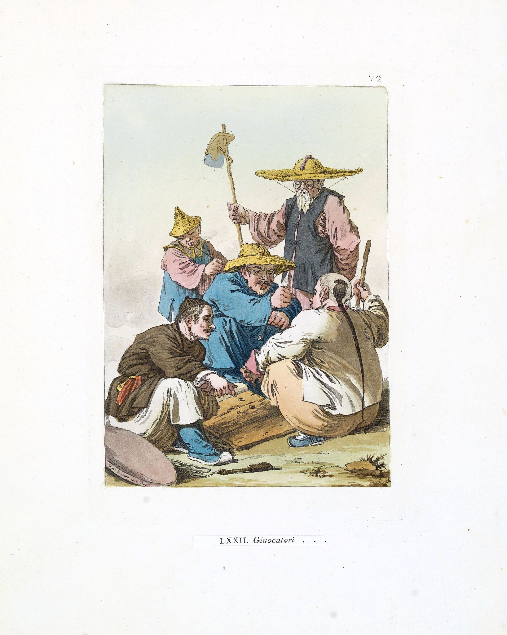 FERRARIO, G. / ZANCON, G., Giuocatori. (Chinese gamblers), antique map, old maps