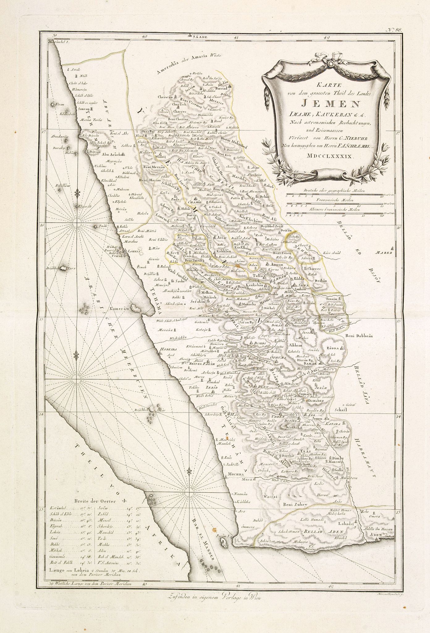 SCHRAEMBL, F.A., Karte von dem groessten Theil des Landes Jemen Imame, Kaukeban &c., antique map, old maps