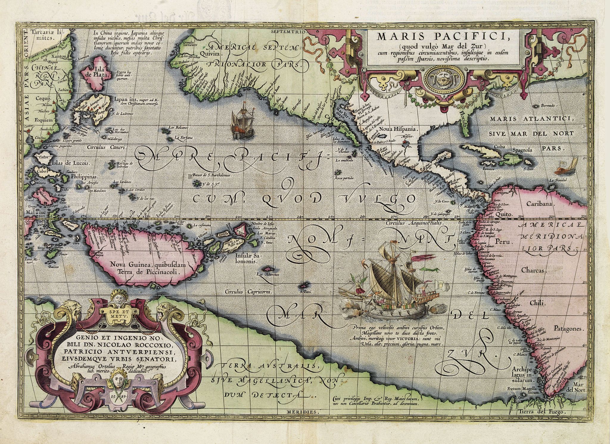 ORTELIUS, A., Maris Pacifici., antique map, old maps