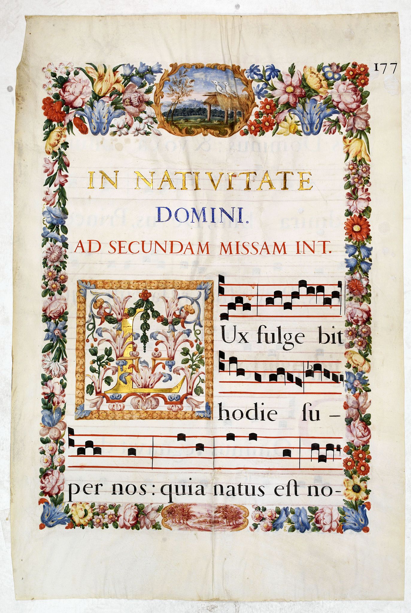 ANTIPHONARIUM, Leaf on vellum from an antiphonary., antique map, old maps