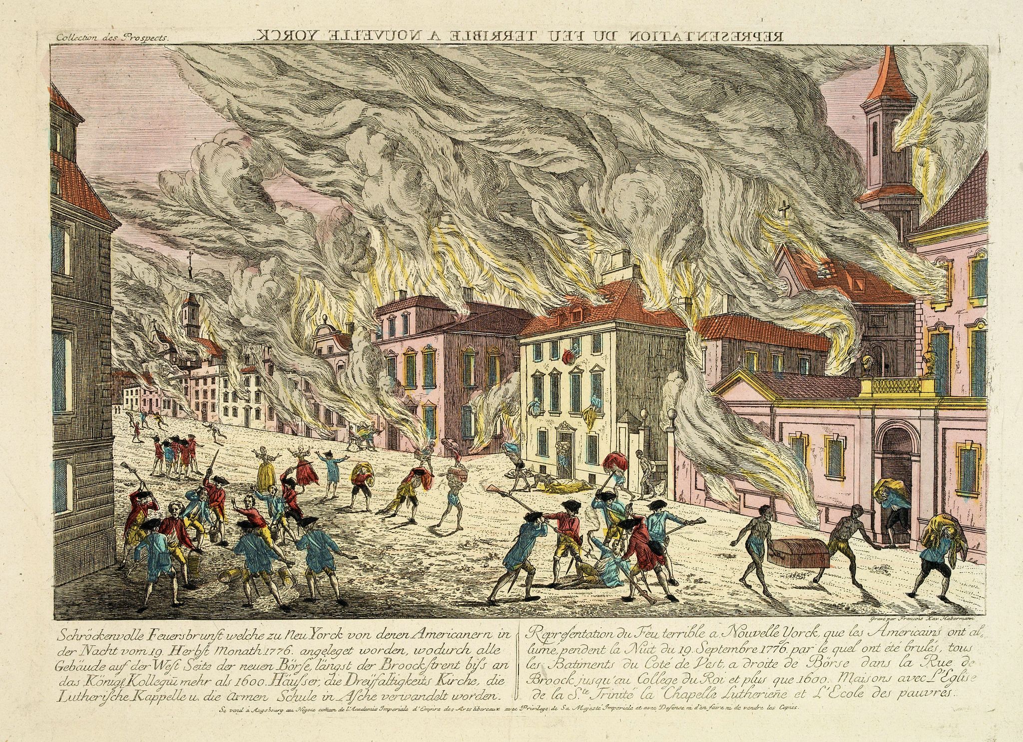 HABERMANN, F-X., Representation du feu terrible à nouvelle york., antique map, old maps