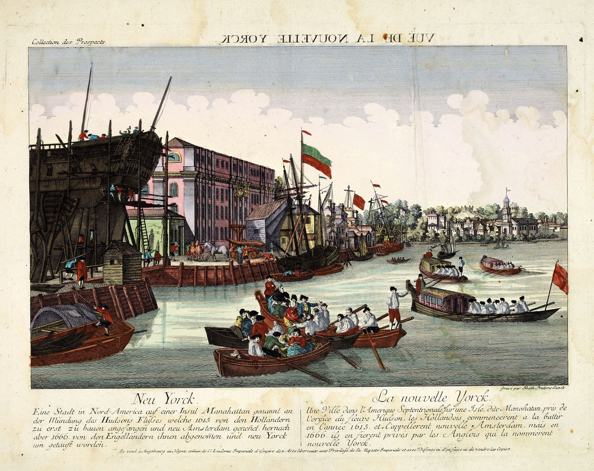 ACADEMIE IMPERIALE, Neu Yorck - Na Nouvelle York., antique map, old maps
