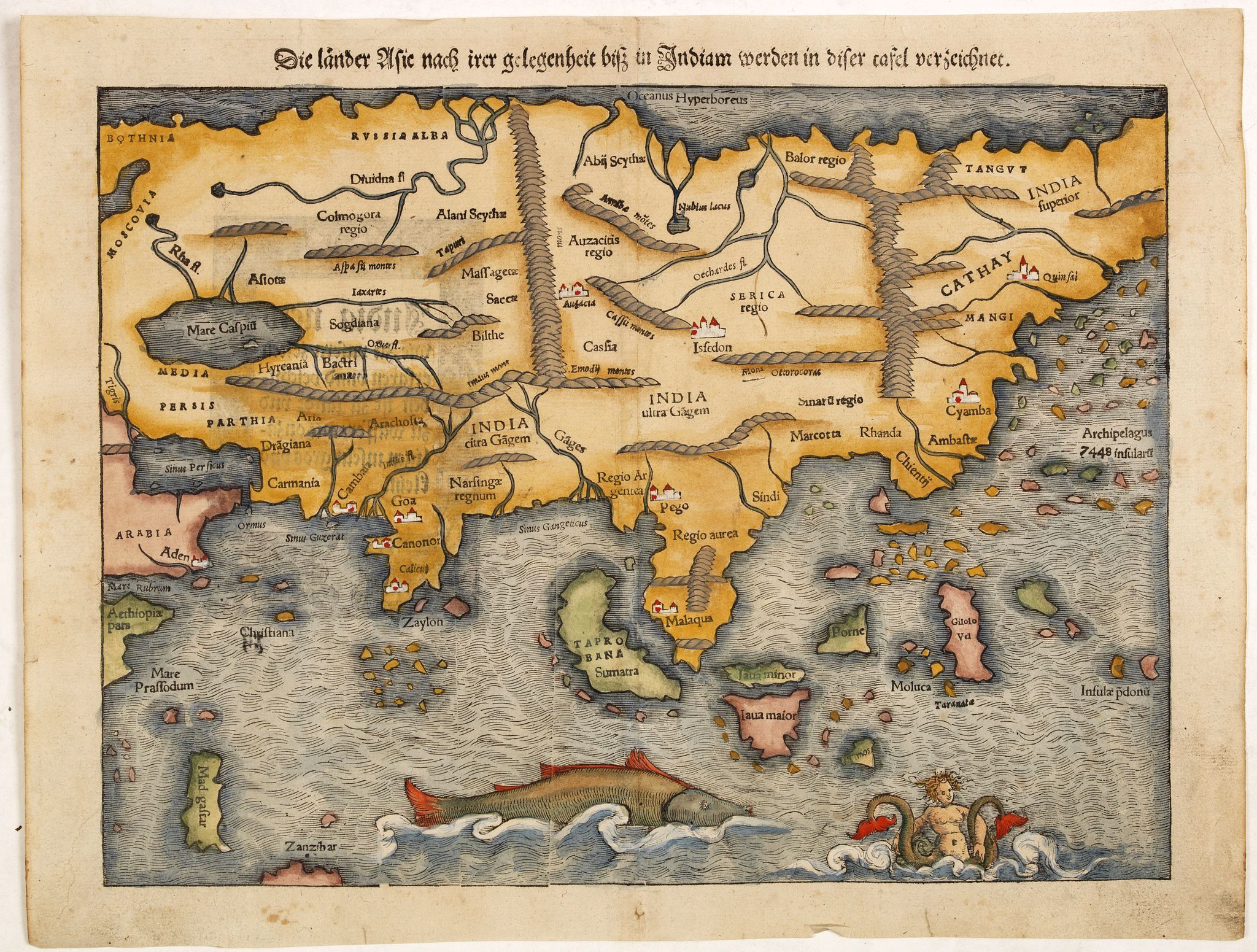 MÜNSTER,S., Die lander Asie nach irer gelegenheit biss in Indiam werden in diser tafel verzeichnet., antique map, old maps