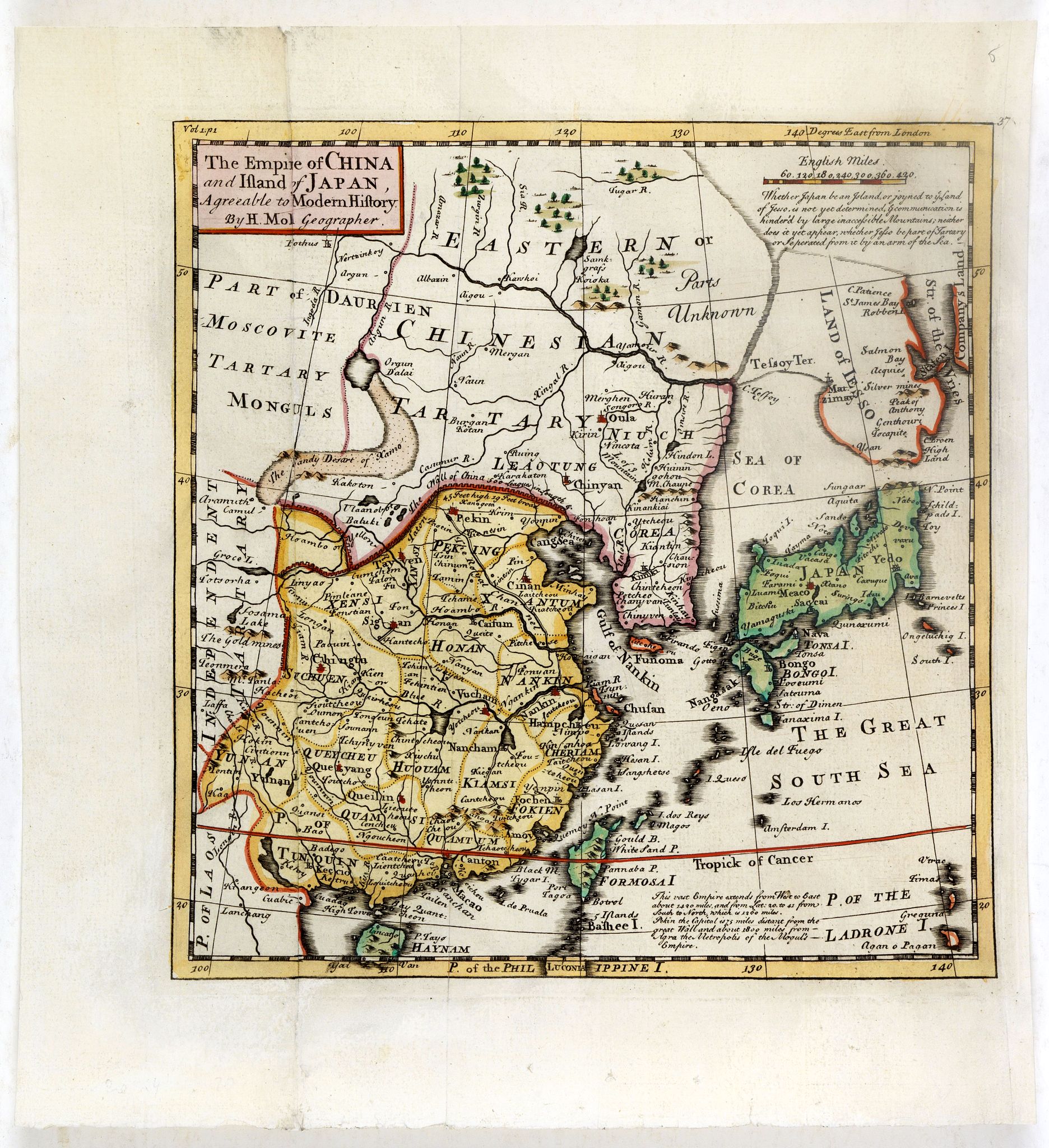 MOLL, H., The Empire of China and Island of Japan, Agreeable to Modern History by H.Moll., antique map, old maps