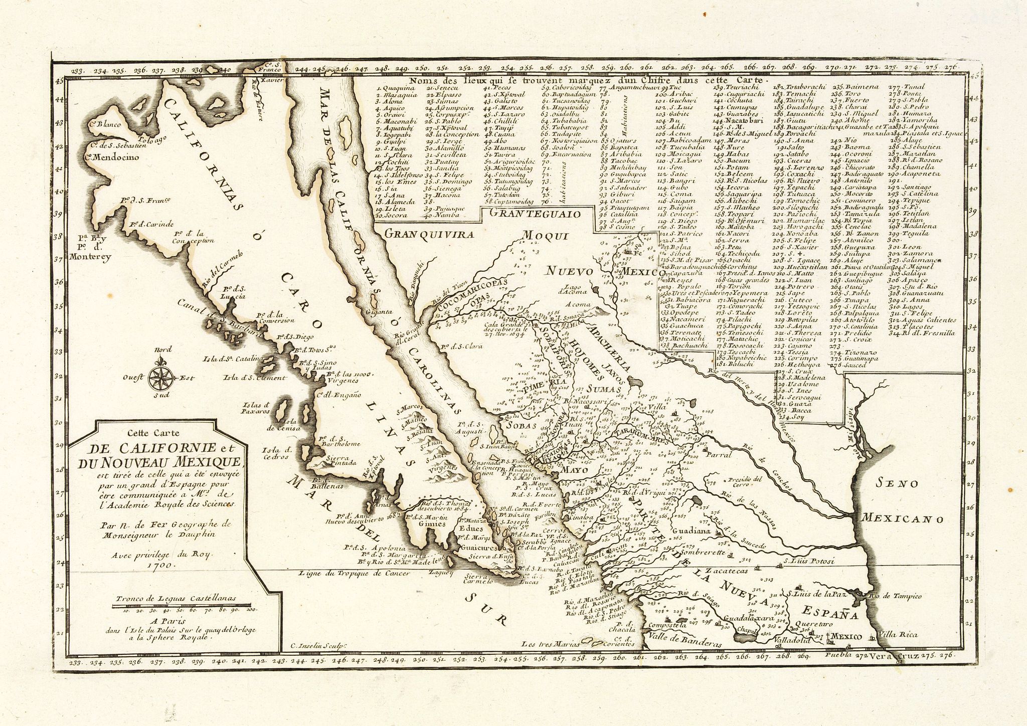 DE FER, N., Cette Carte de Californie et du Nouveau Mexique., antique map, old maps