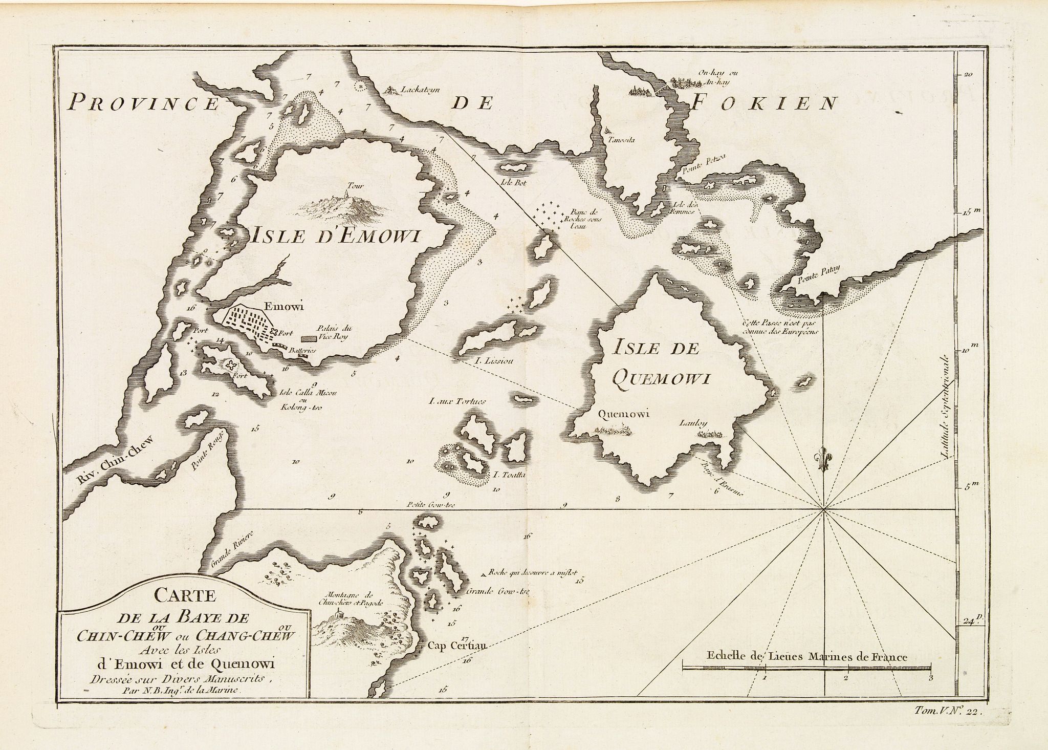 BELLIN, J.N., Carte de la Baye de Chin-Chew ou Chang-Chew avec les Isles d'Emowi et de Quemowi …, antique map, old maps