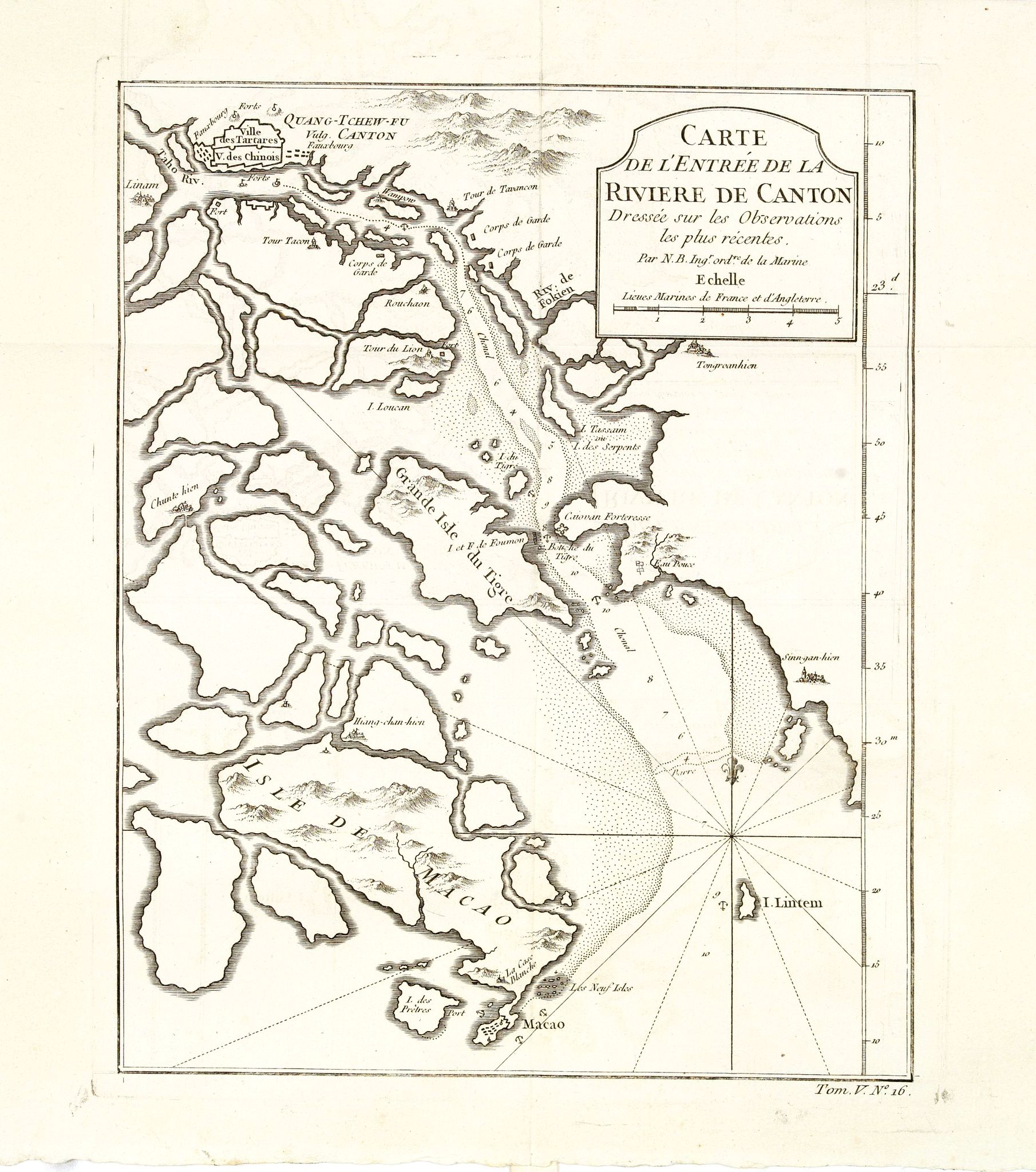BELLIN, J.N., Carte de l'Entrée de la riviere de Canton Dressee sur les Observations les plus recentes., antique map, old maps