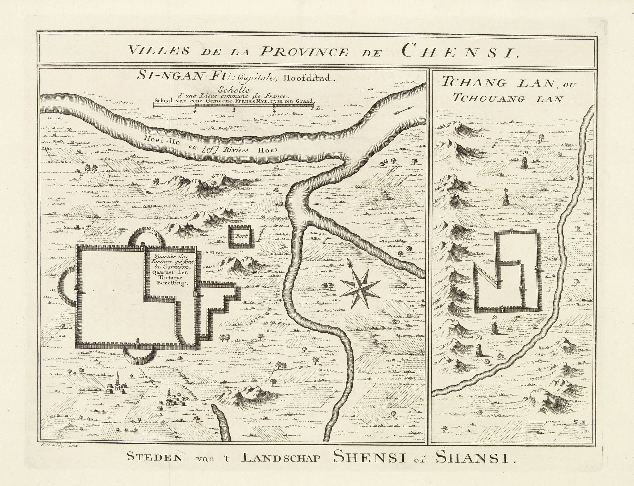 BELLIN, J.N., Villes de la Province de Chensi. Steden van't Landschap Shensi of Shansi., antique map, old maps