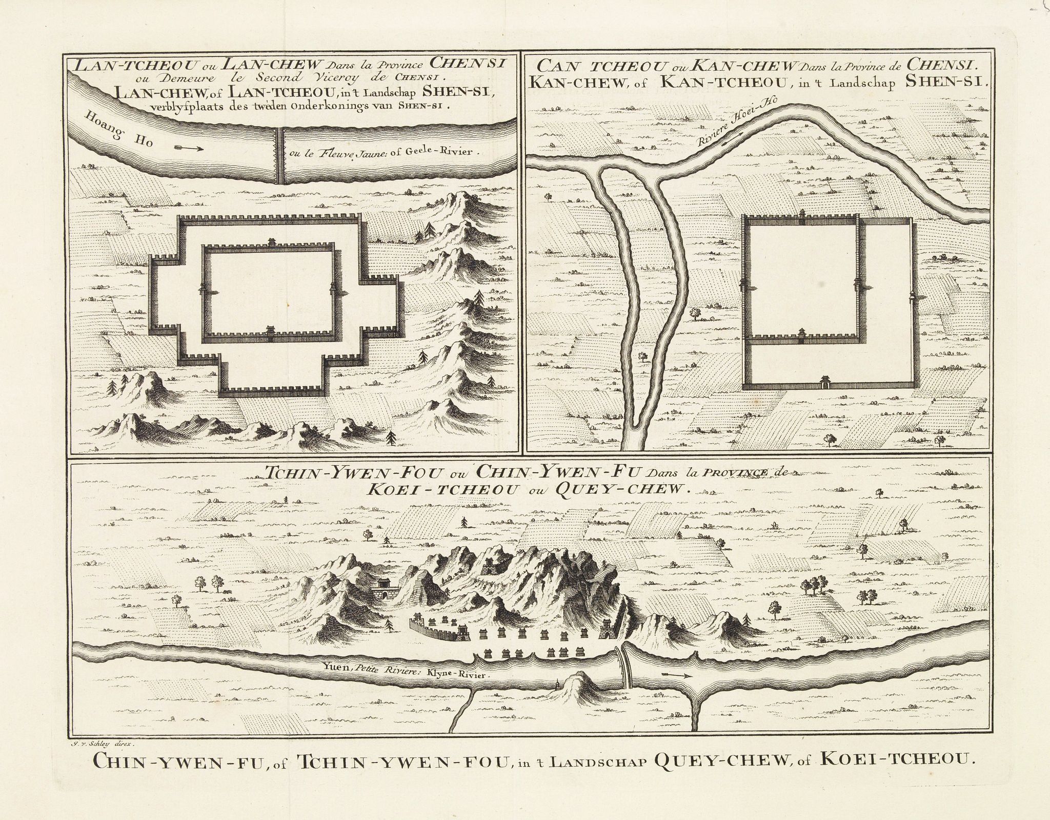 BELLIN, J.N., Tchin-Ywen-Fou (...). Chin-Ywen-Fu, (...), in't Landschap Quey-Chew, of Koei-Tcheou., antique map, old maps