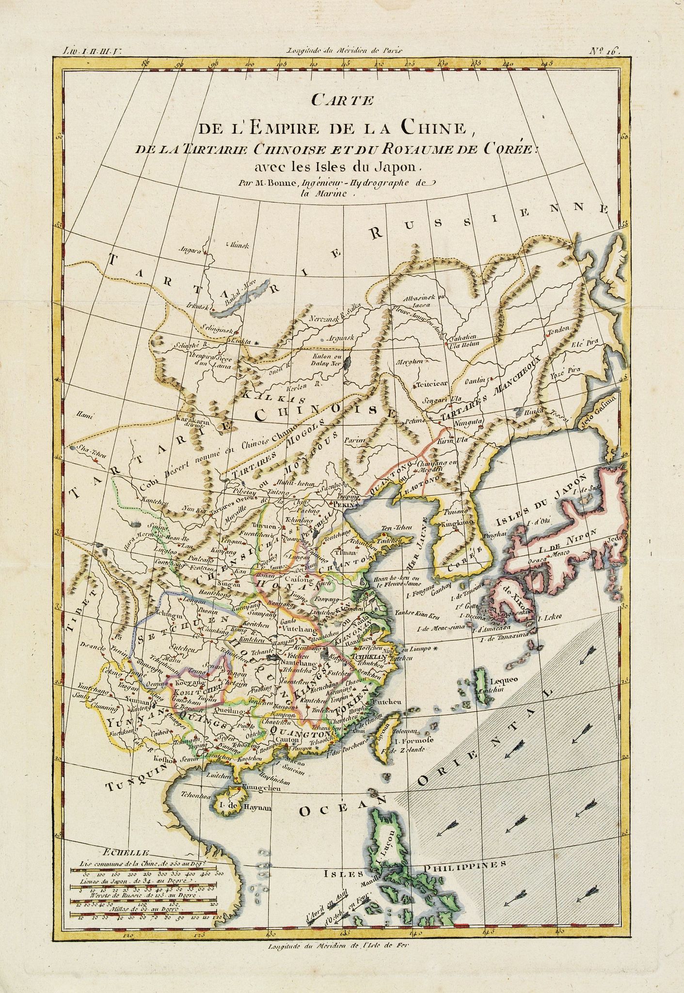 BONNE, R., Carte L'Empire de la Chine, de la Tartarie Chinoise.., antique map, old maps