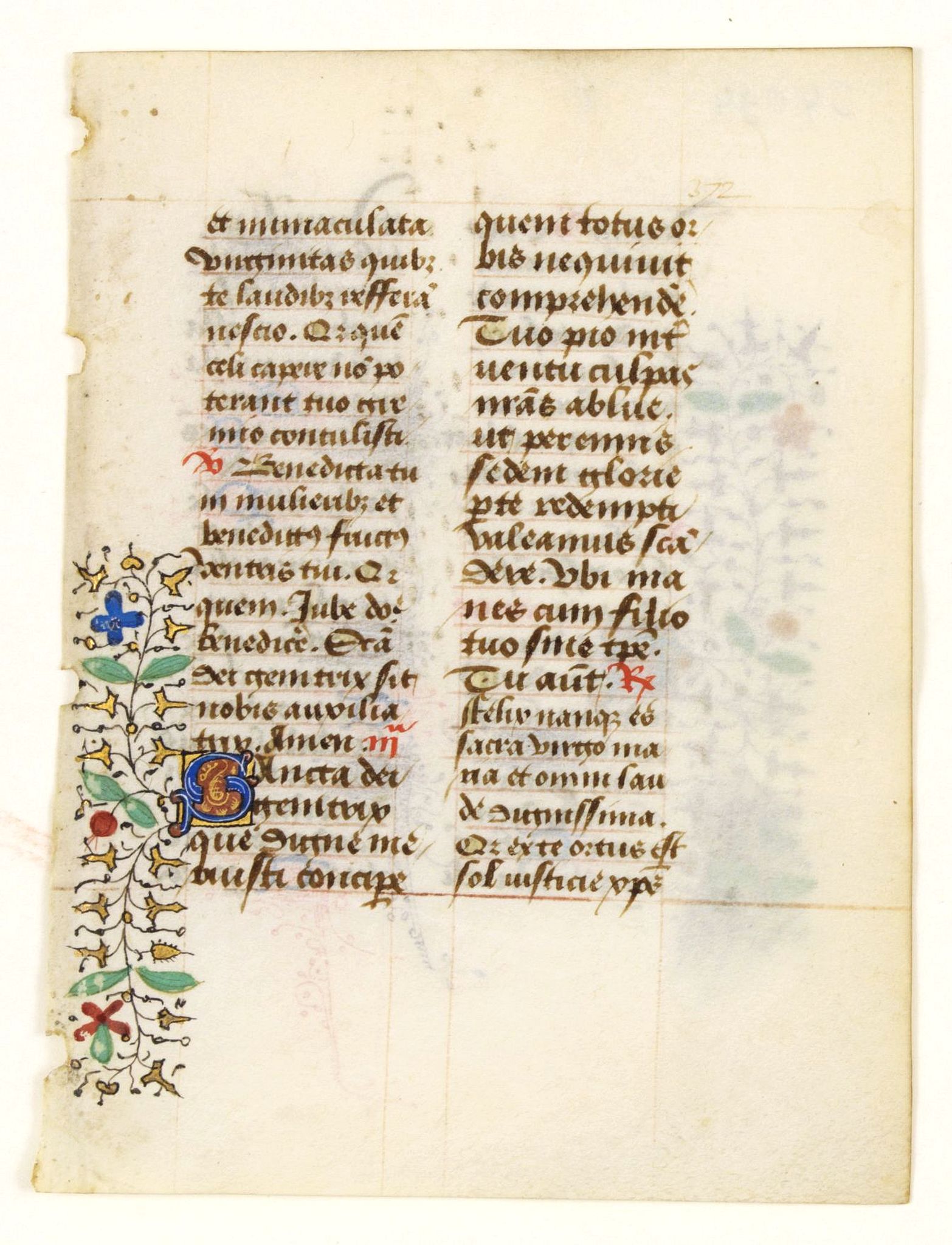 BOOK OF HOURS., Leave from a Book of Hours on vellum., antique map, old maps