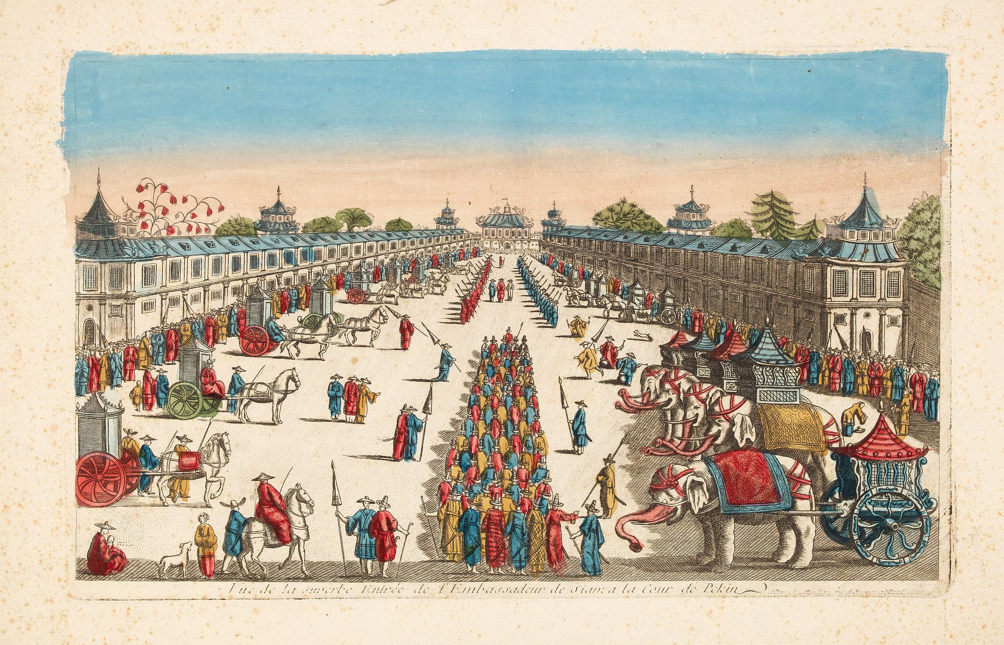 MONDHARE, Vue de la superbe Entrée de l'Embassadeur de Siam a la Cour de Pekin., antique map, old maps
