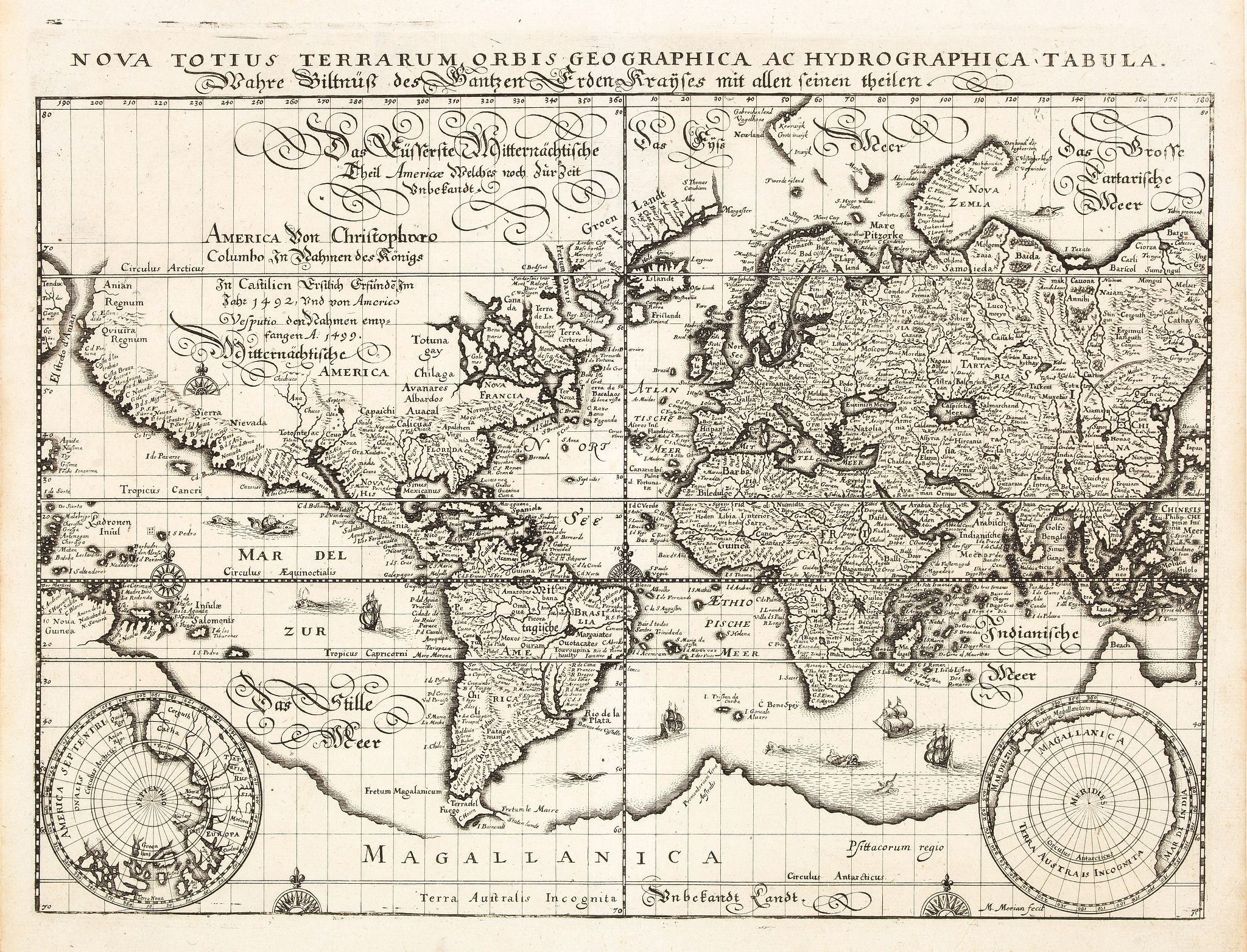 MERIAN, M., Nova totius terrarum orbis geographica ac hydrographica.., antique map, old maps