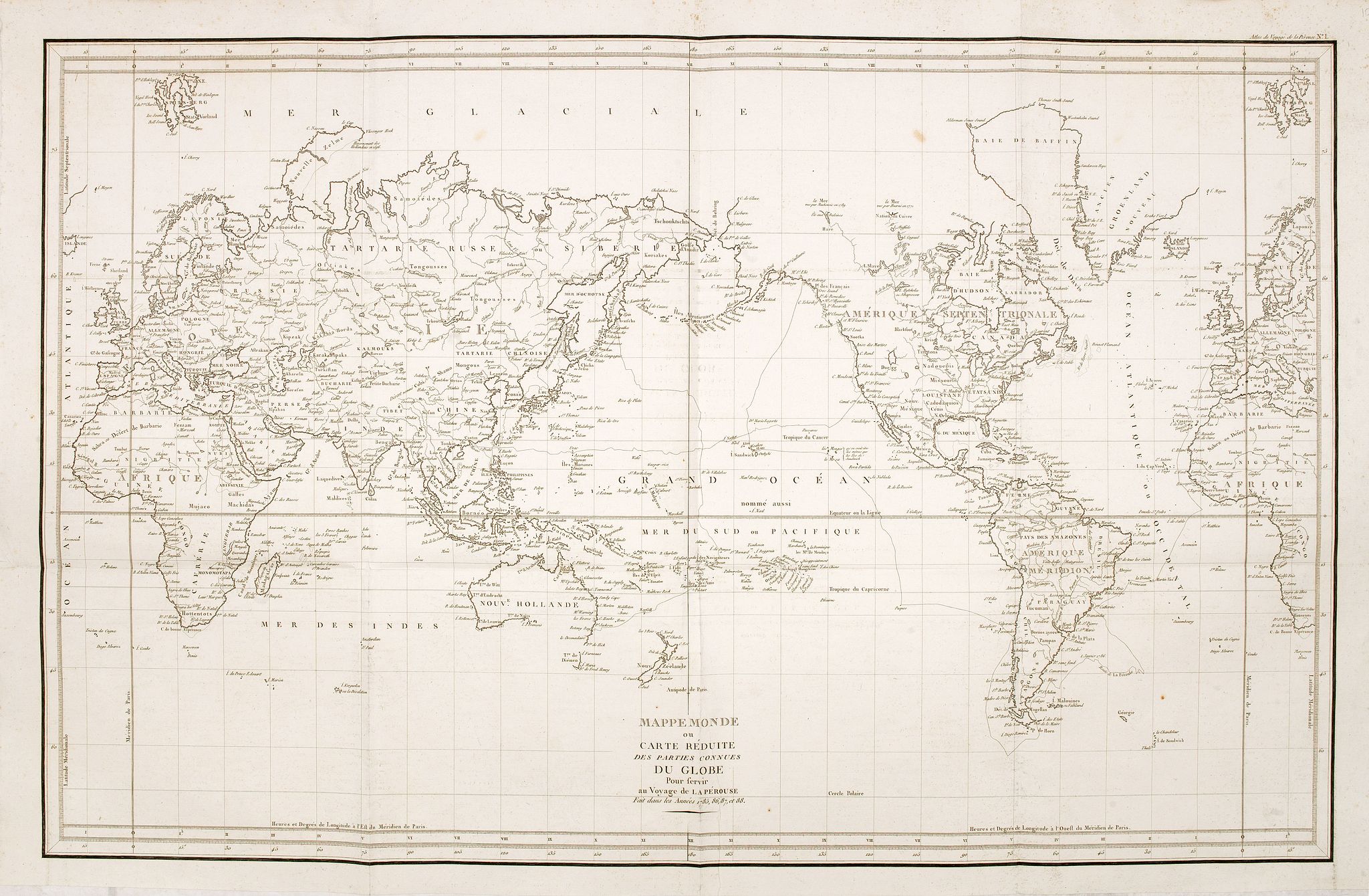 LA PEROUSE, J-F. de, Mappemonde ou carte réduite des parties connues du globe., antique map, old maps