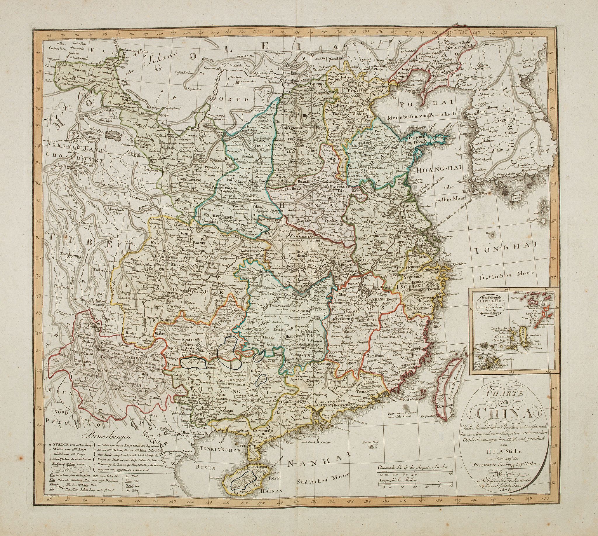 GEOGRAPH. INSTITUTS, Charte von China nach Murdochischer Projection entworfen. ... Berichtiget, und gezeichnet von H.F.A. Stieler. . ., antique map, old maps