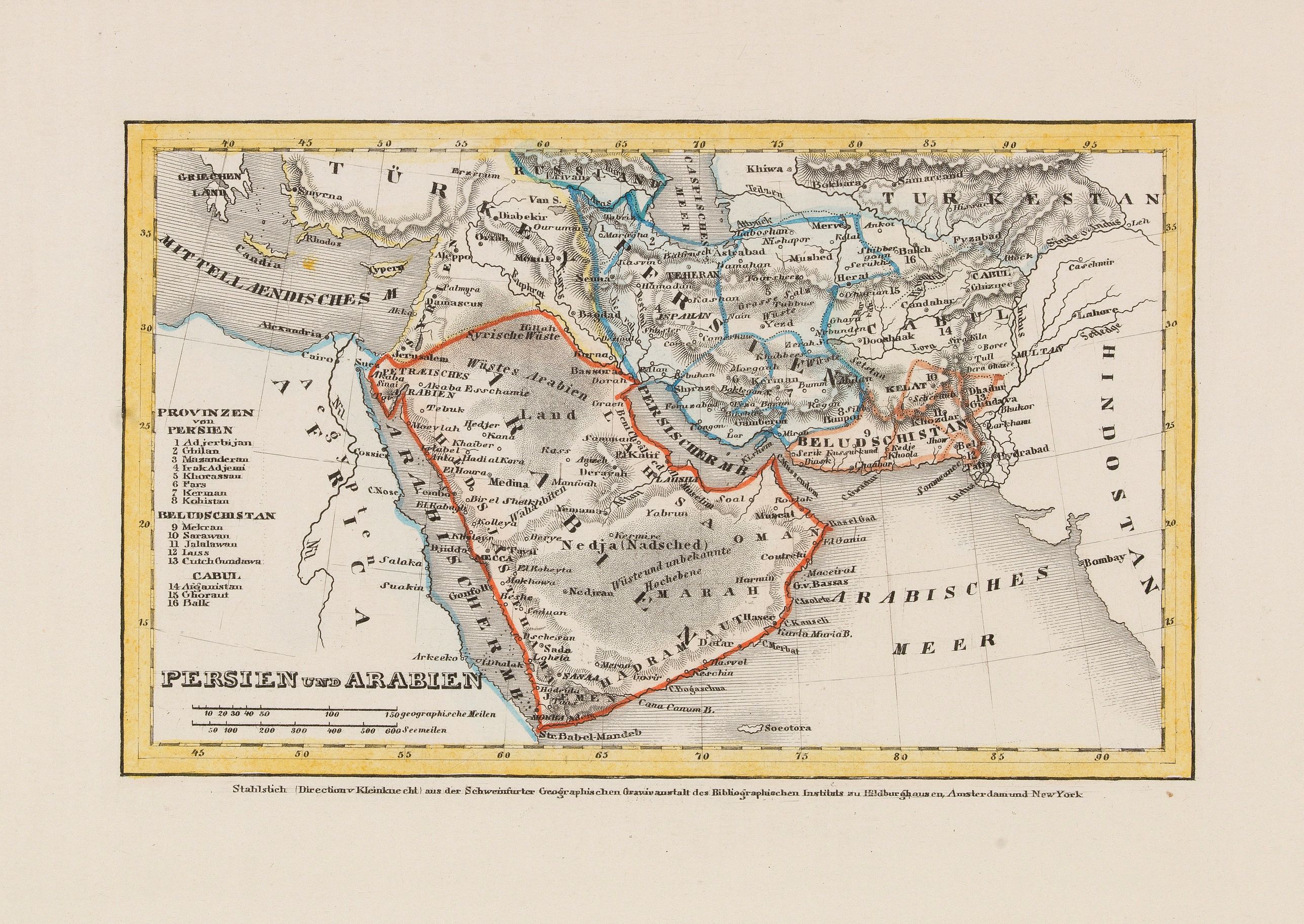 MEYER, Persien und Arabien., antique map, old maps