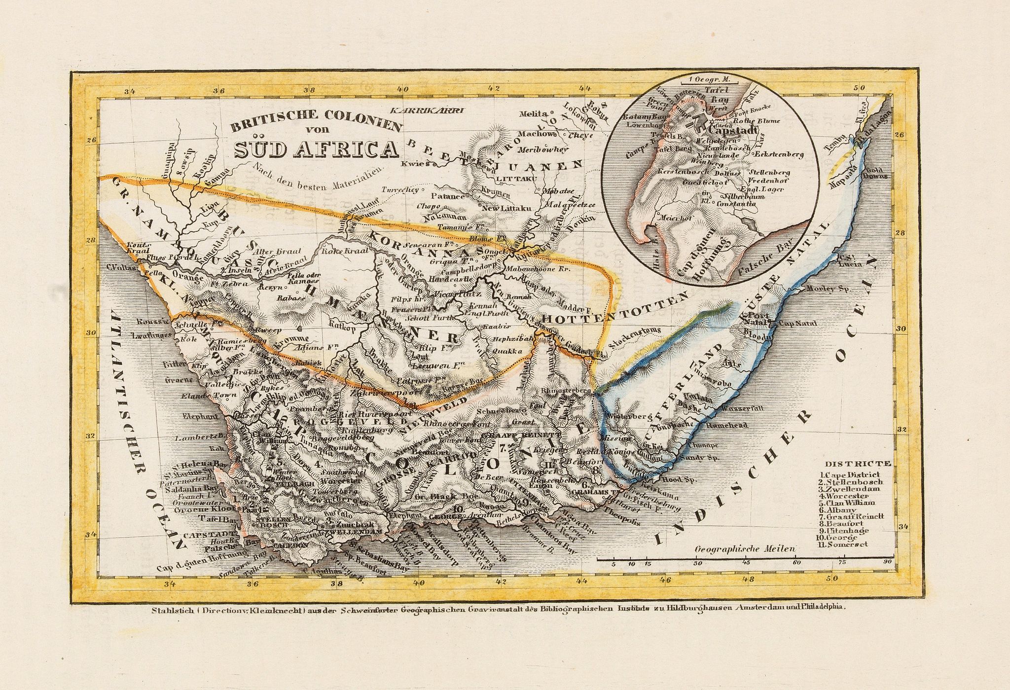 MEYER, Britische colonien von Süd Africa., antique map, old maps