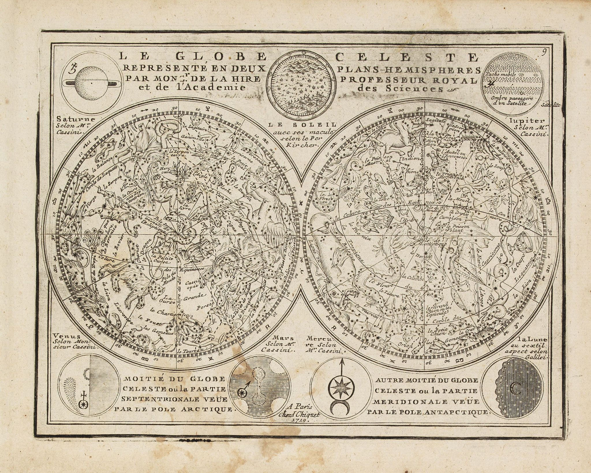 CHIQUET, J., Le Globe Celeste Representé En Deux Plans-Hemispheres.., antique map, old maps
