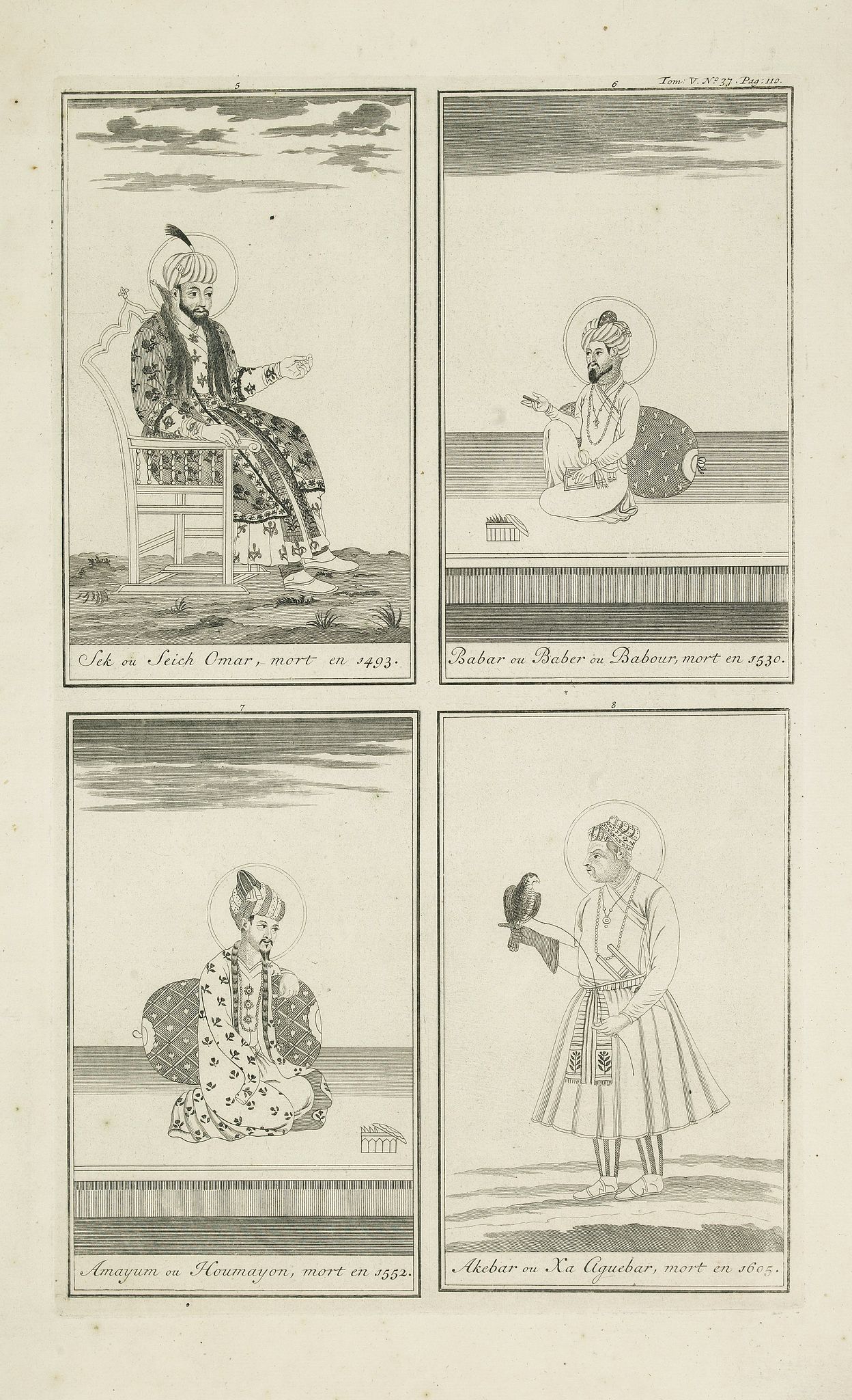 CHATELAIN, H., Sek ou Seich Omar, mort en 1493. Babar ou Baber ou Babour, mort en 1530. Amayum ou Houmayon, mort en 1552. Akebar ou Xa Aguebar, mort en 1605., antique map, old maps