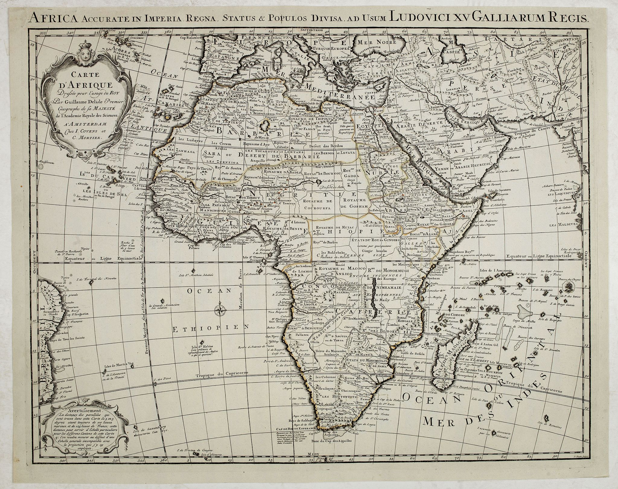COVENS, J. / MORTIER, C., Carte d'Afrique dressée par l'usage du Roy. . ., antique map, old maps