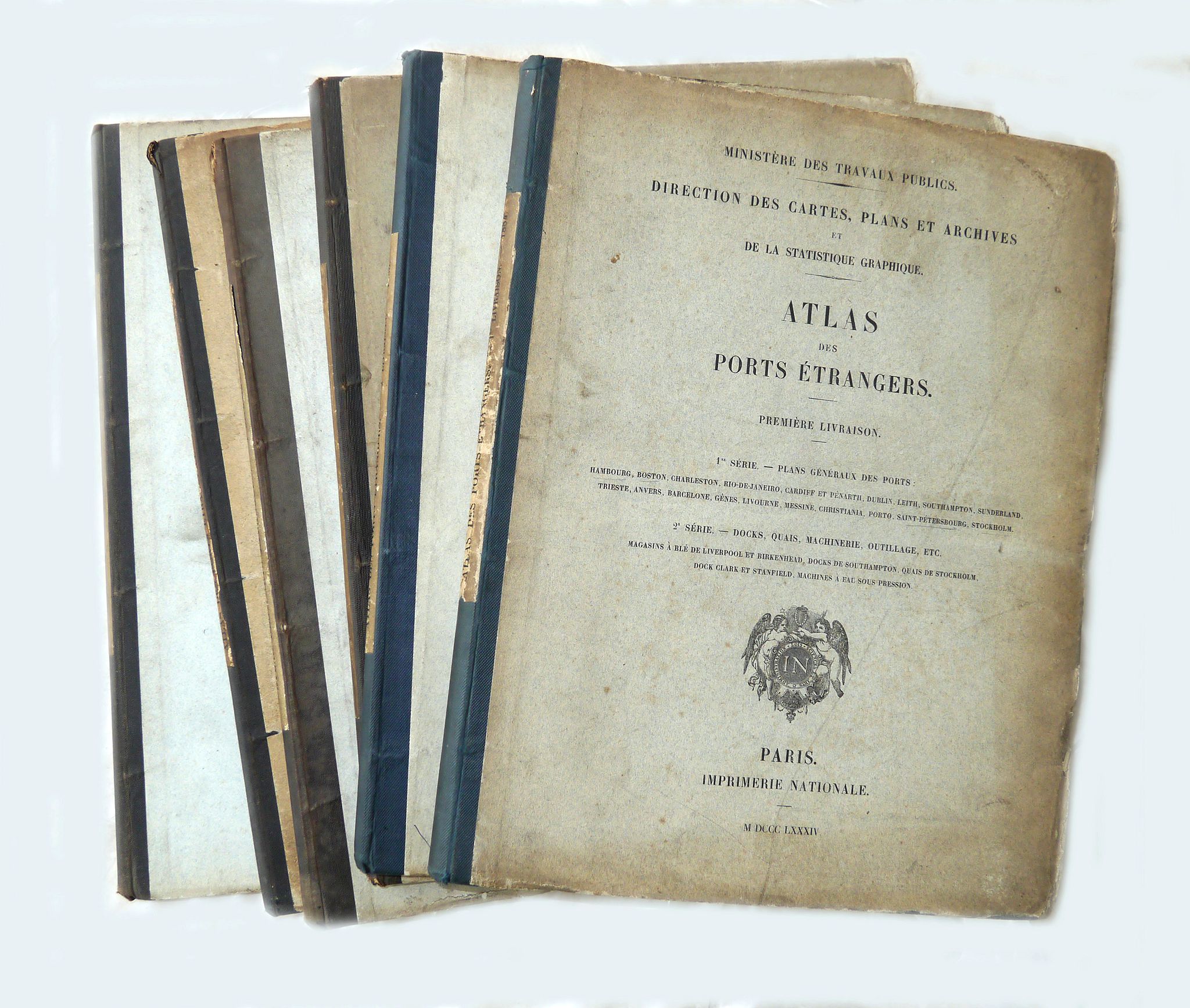 IMPRIMERIE NATIONALE, Atlas des ports étrangers. (Complete set of six volumes), antique map, old maps