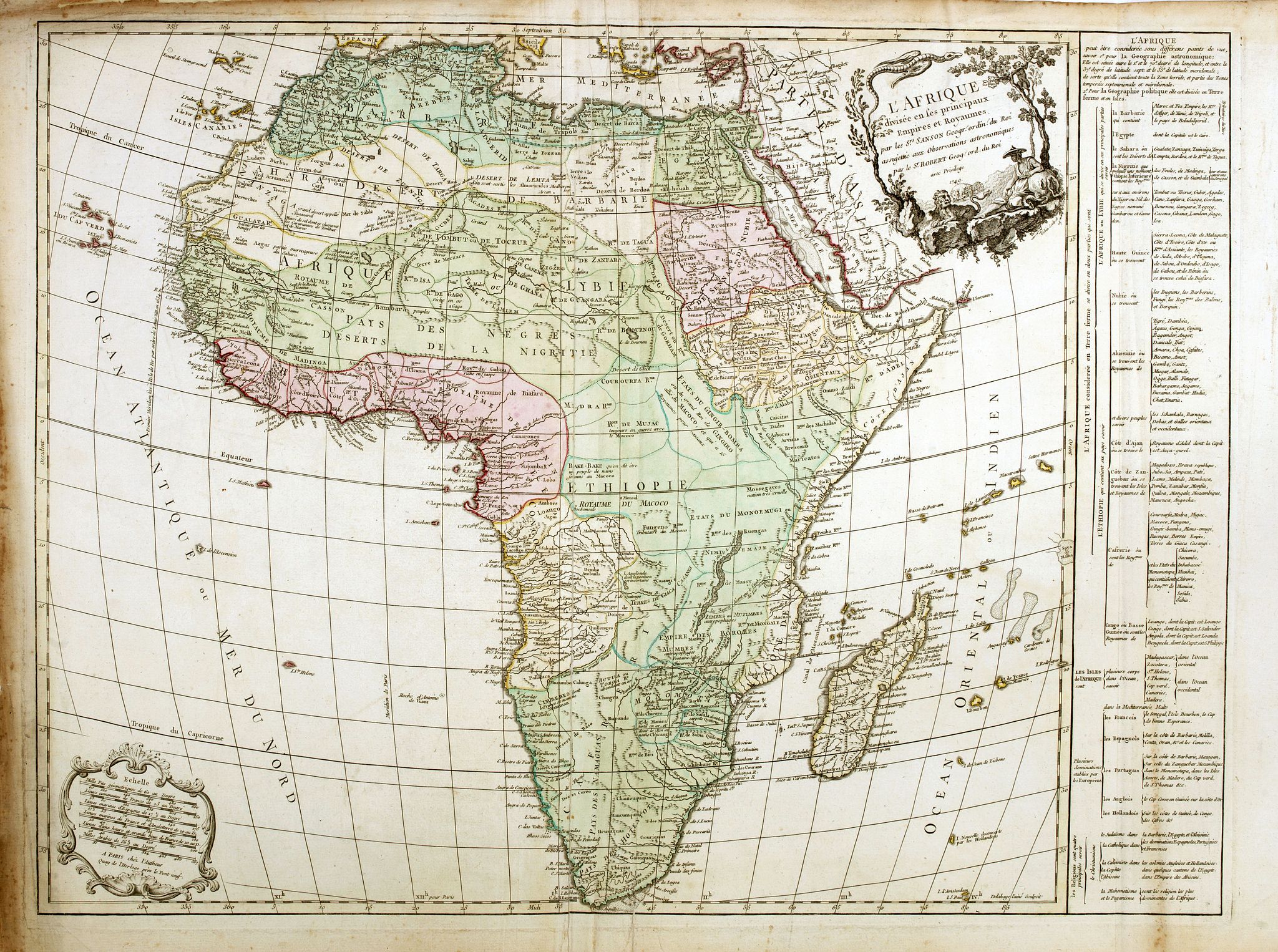 VAUGONDY, R. de, L'Afrique divisé en ses principaux et Royaumes., antique map, old maps