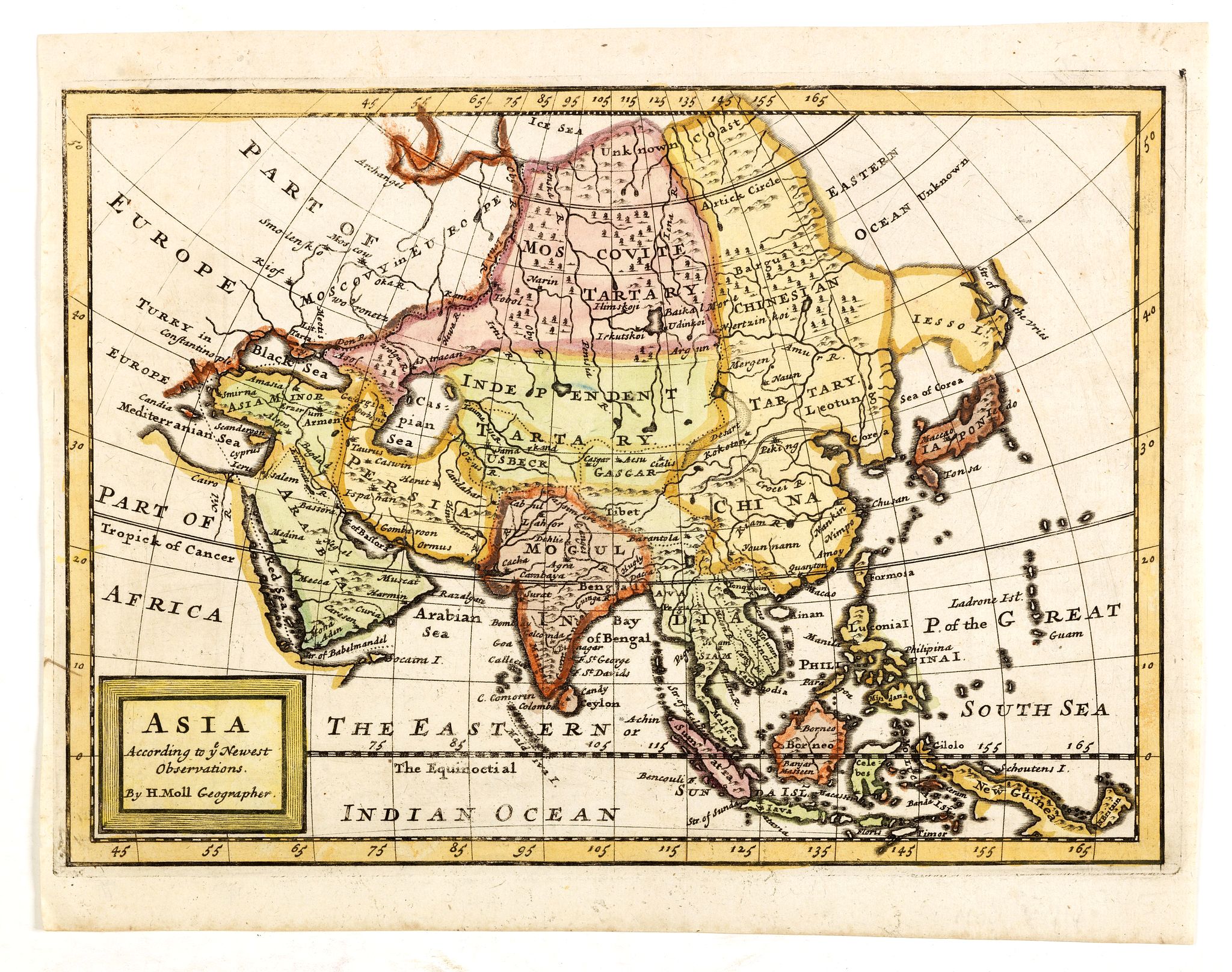 MOLL, H., Asia According to ye Newest Observations. . ., antique map, old maps