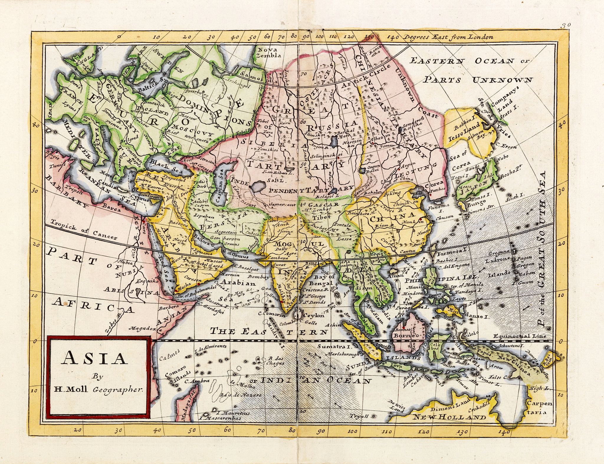 MOLL, H., Asia By H.Moll Geographer., antique map, old maps