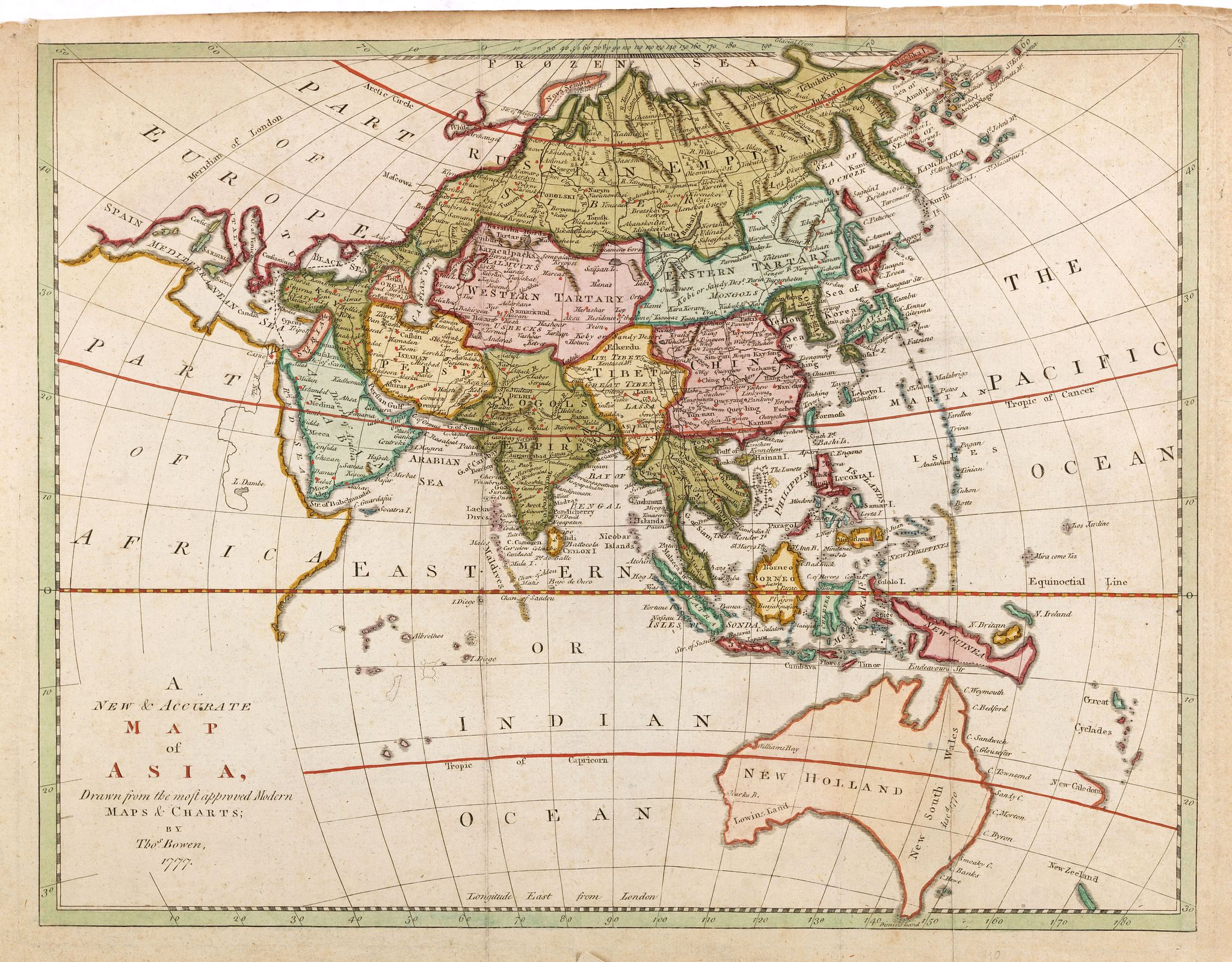 BOWEN, Th., A new & accurate map of Asia, …, antique map, old maps