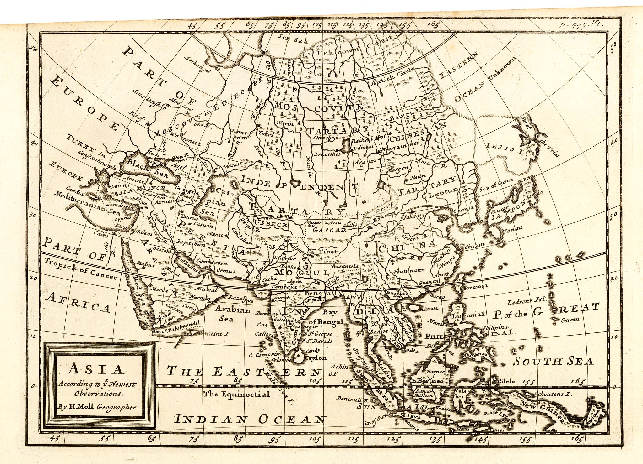 MOLL, H., Asia according ti ye Newest Obervations., antique map, old maps