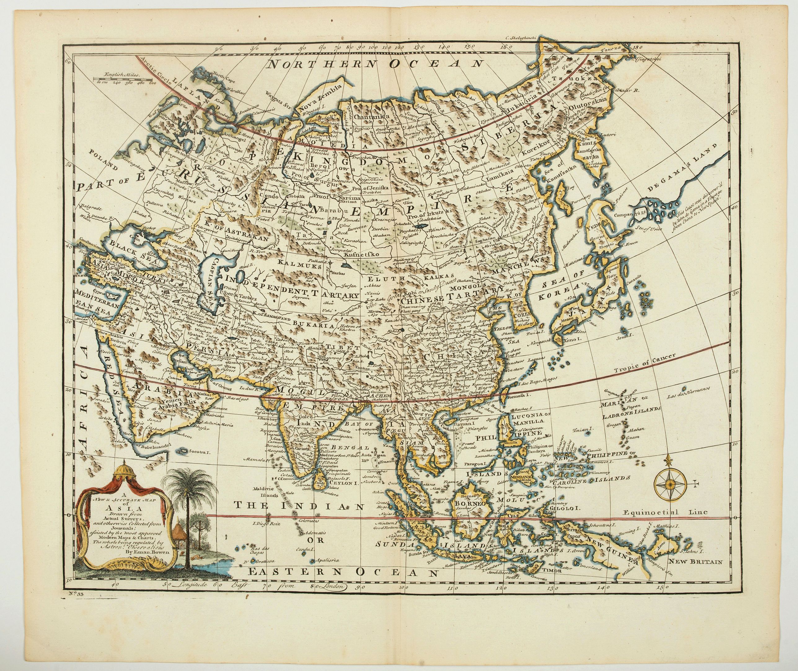 BOWEN, E., A new & accurate map of Asia drawn from actual surveys. . ., antique map, old maps