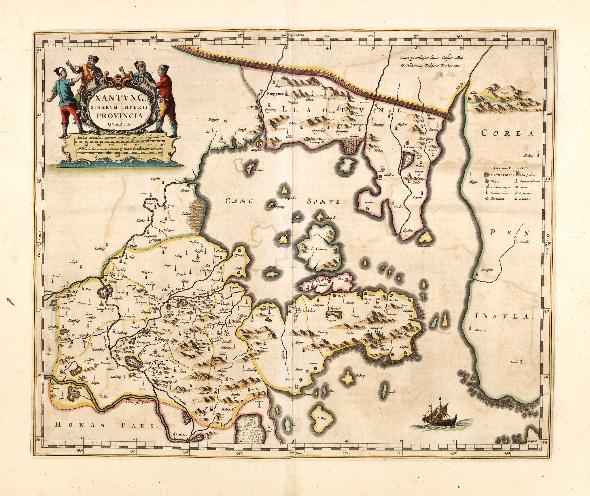 BLAEU, J., Xantung, sinarum imperii provincia quatra., antique map, old maps