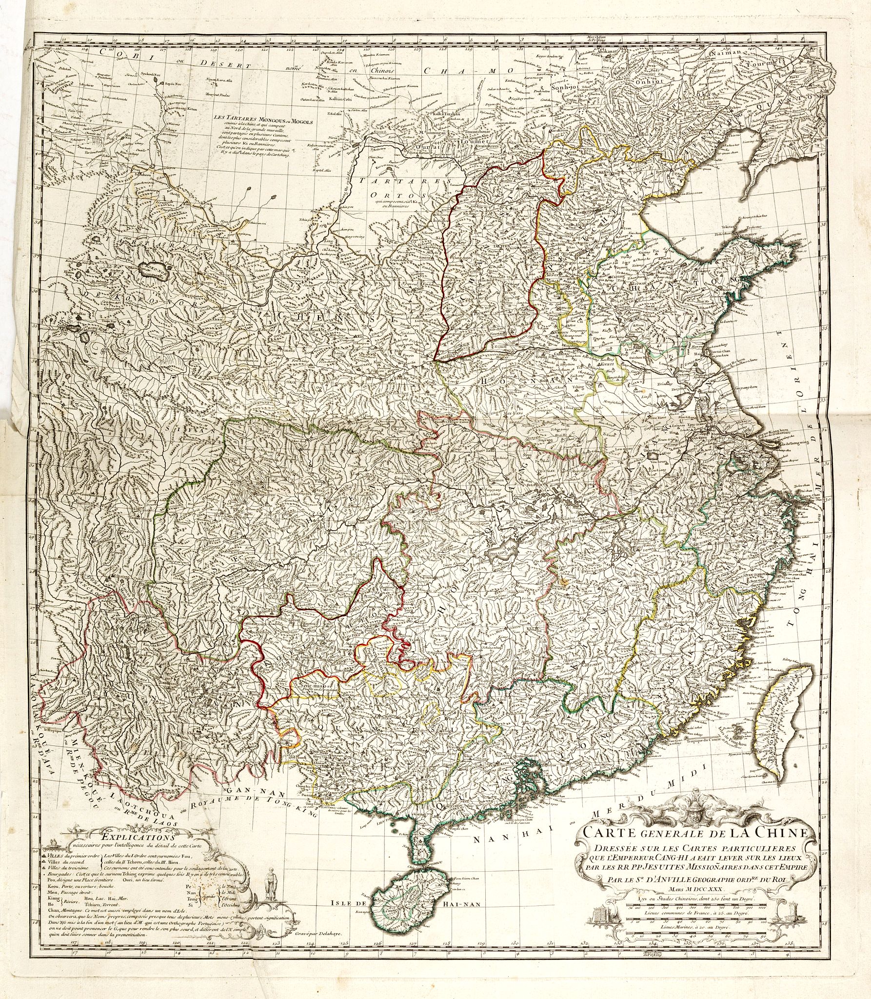 D'ANVILLE, J.B., Carte Generale de la Chine Dressée sur les Cartes Particulieres Que l' Empereur Chang-Hi a fait lever sur les lieux.., antique map, old maps