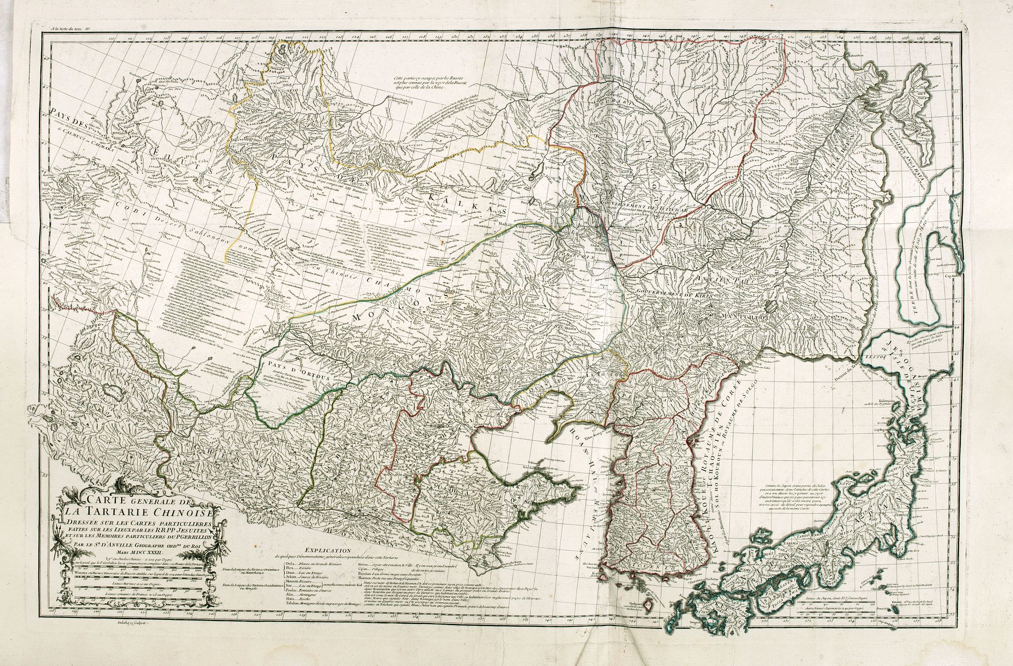 D'ANVILLE, J.B., Carte Generale De La Tartarie Chinoise Dressee sur les Cartes Particulieres Faits Sur Les Lieux Par Les R.R. P.P. Jesuites . . . .MDCCXXXII, antique map, old maps