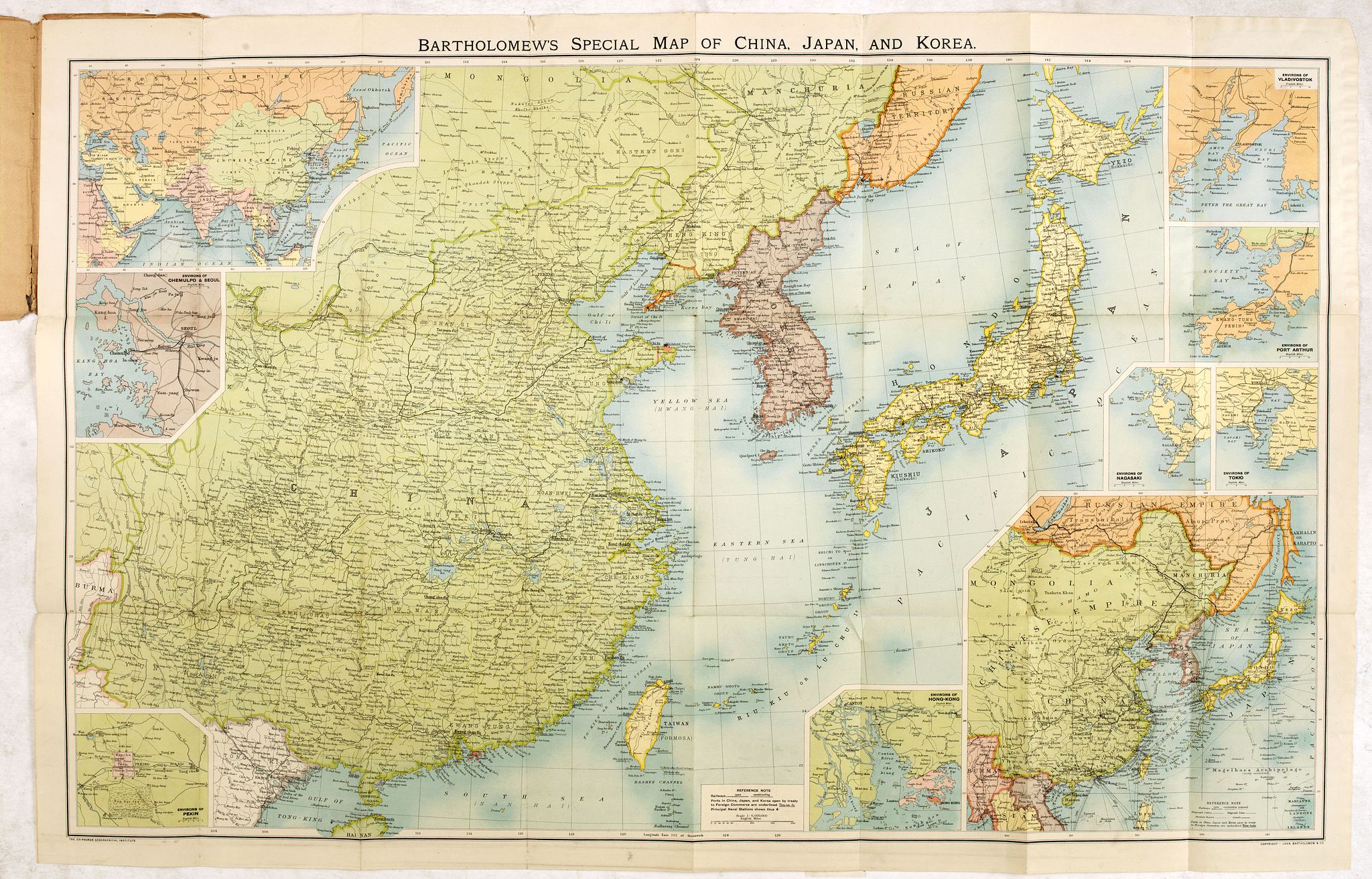 BARTHOLOMEW, J., Bartholomew's New map of China and the East., antique map, old maps