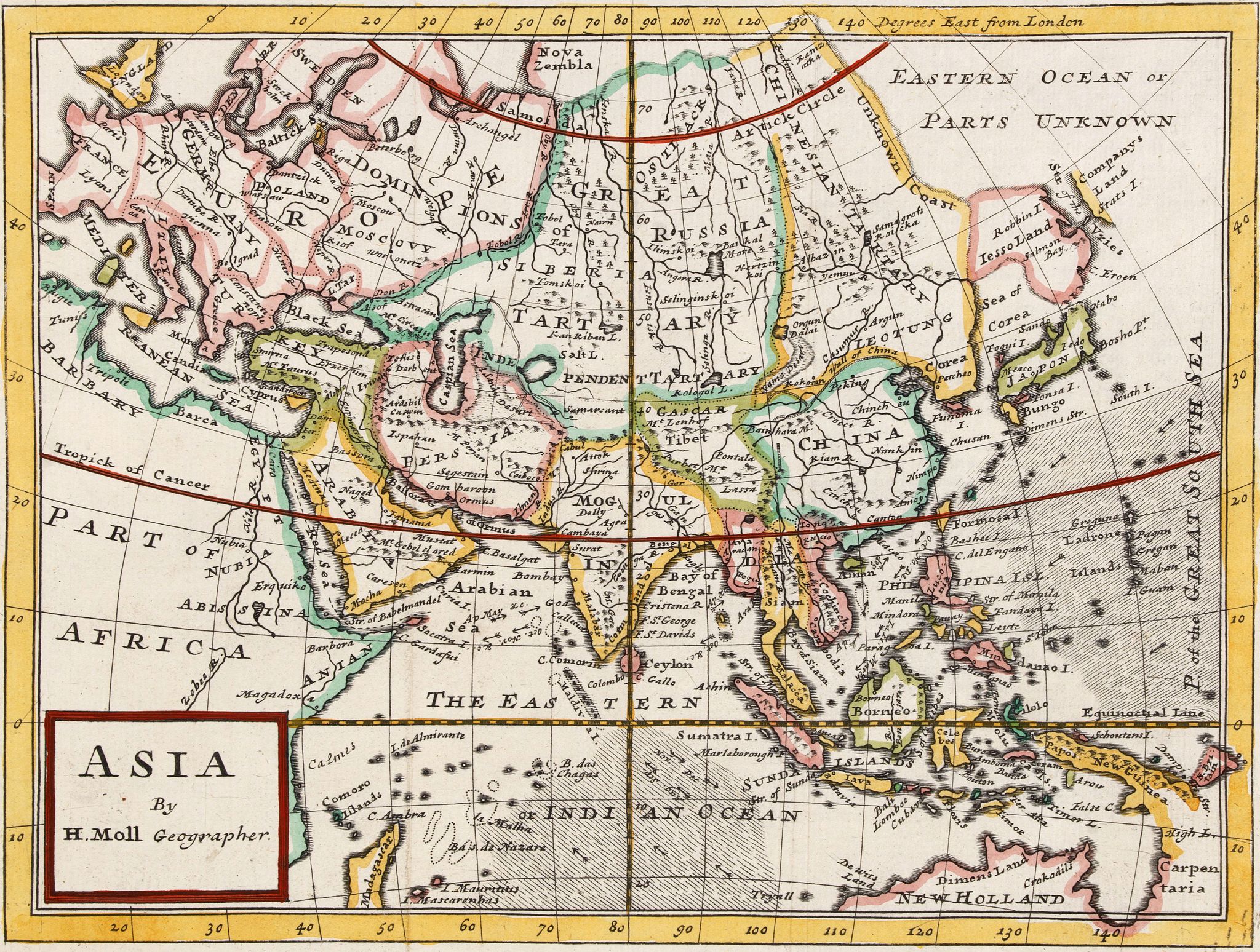 MOLL, H., Asia By H.Moll Geographer., antique map, old maps