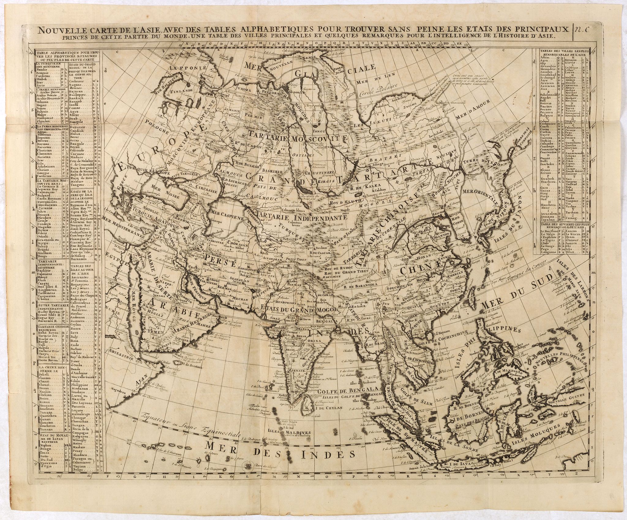 CHATELAIN, H., Nouvelle Carte De L'Asie Avec Des Tables Alphabetiques Pour Trouver Sans Peine Les Etats Des Principaux Princes De Cette Partie Du . . ., antique map, old maps