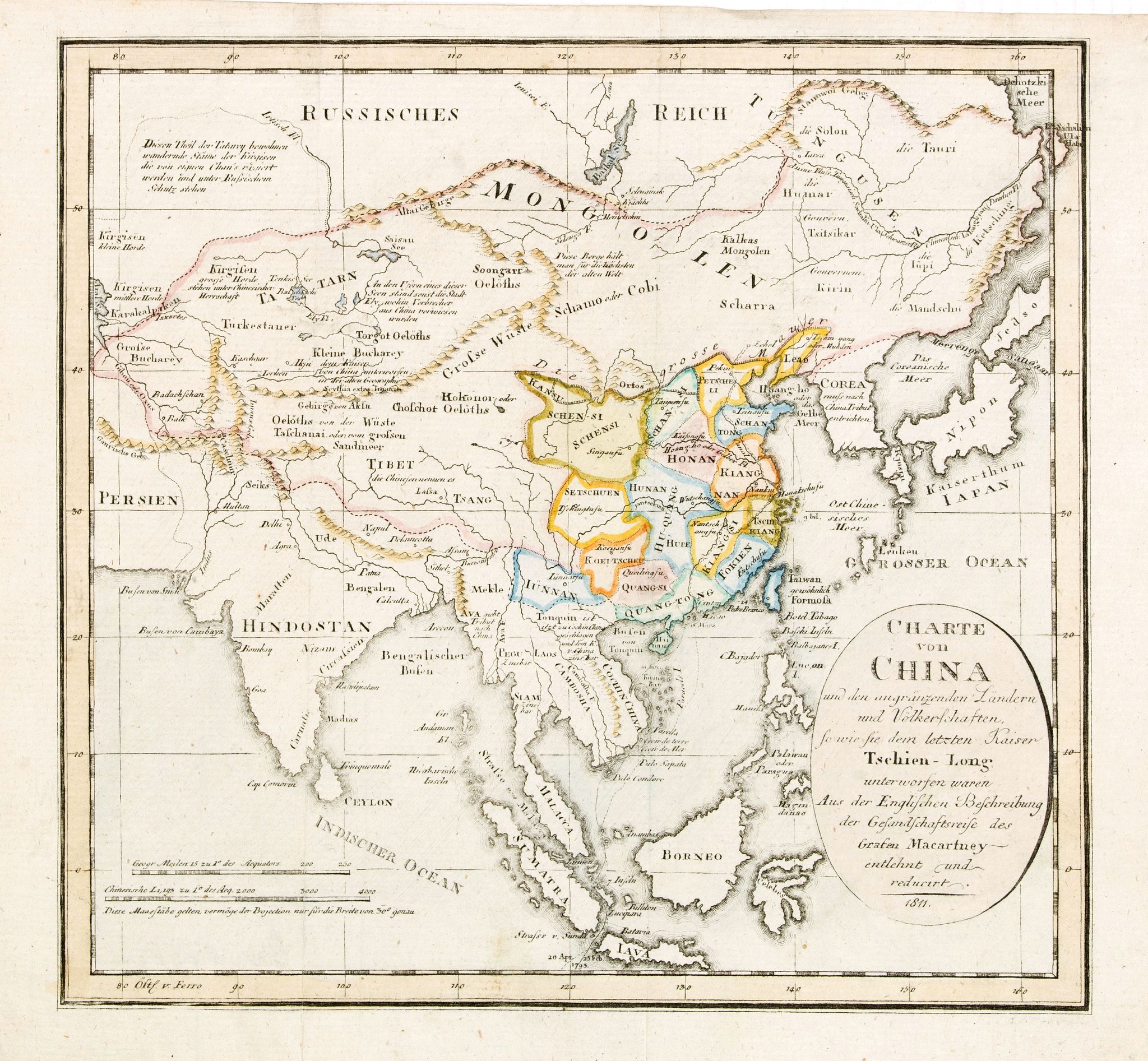 ANONYMOUS, Charte von China und den angränzenden Ländern und Völkerschaften so wie den letzten Kaiser Tschien-Long. . ., antique map, old maps
