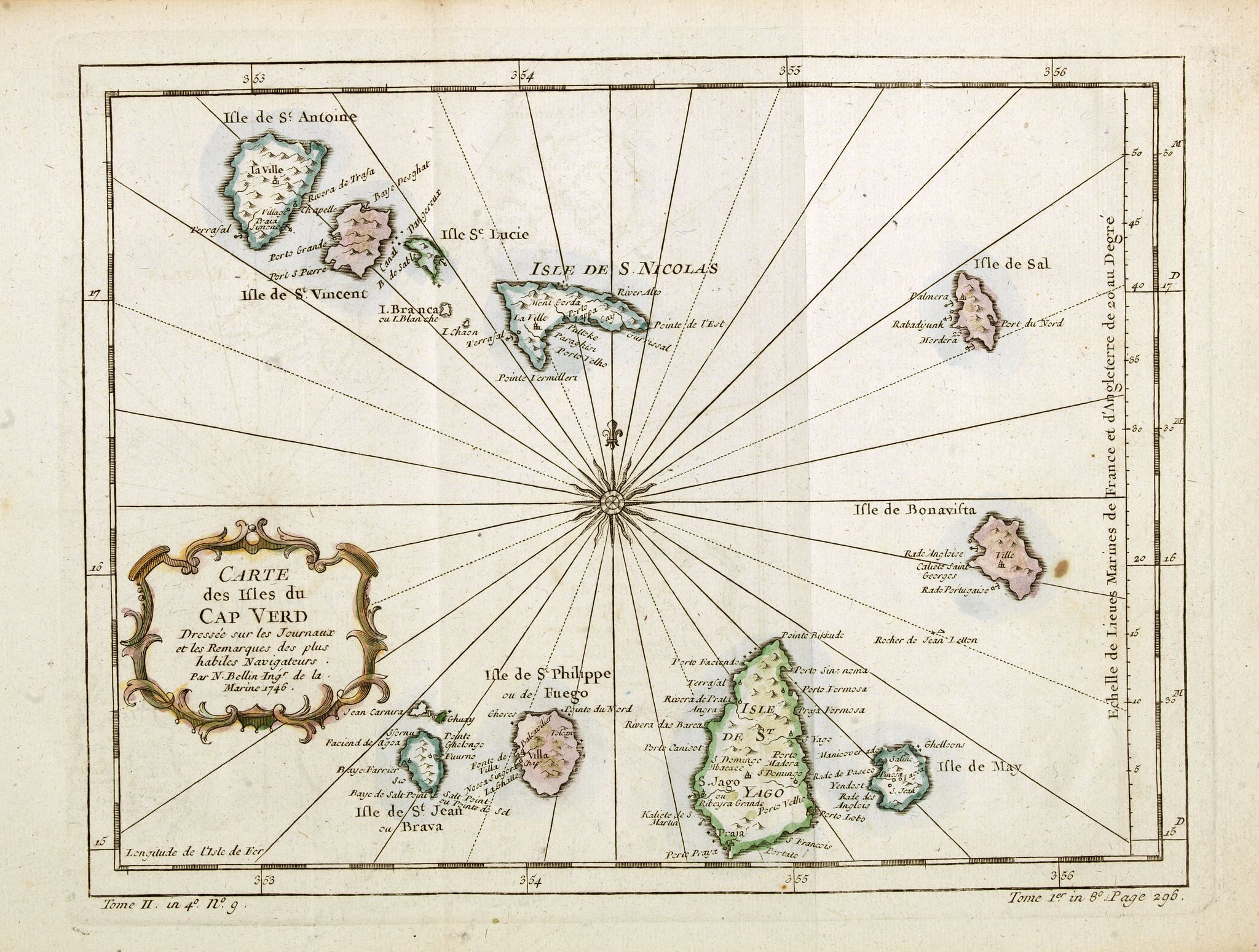 BELLIN, J.N., Carte des Isles du Cap Verd., antique map, old maps