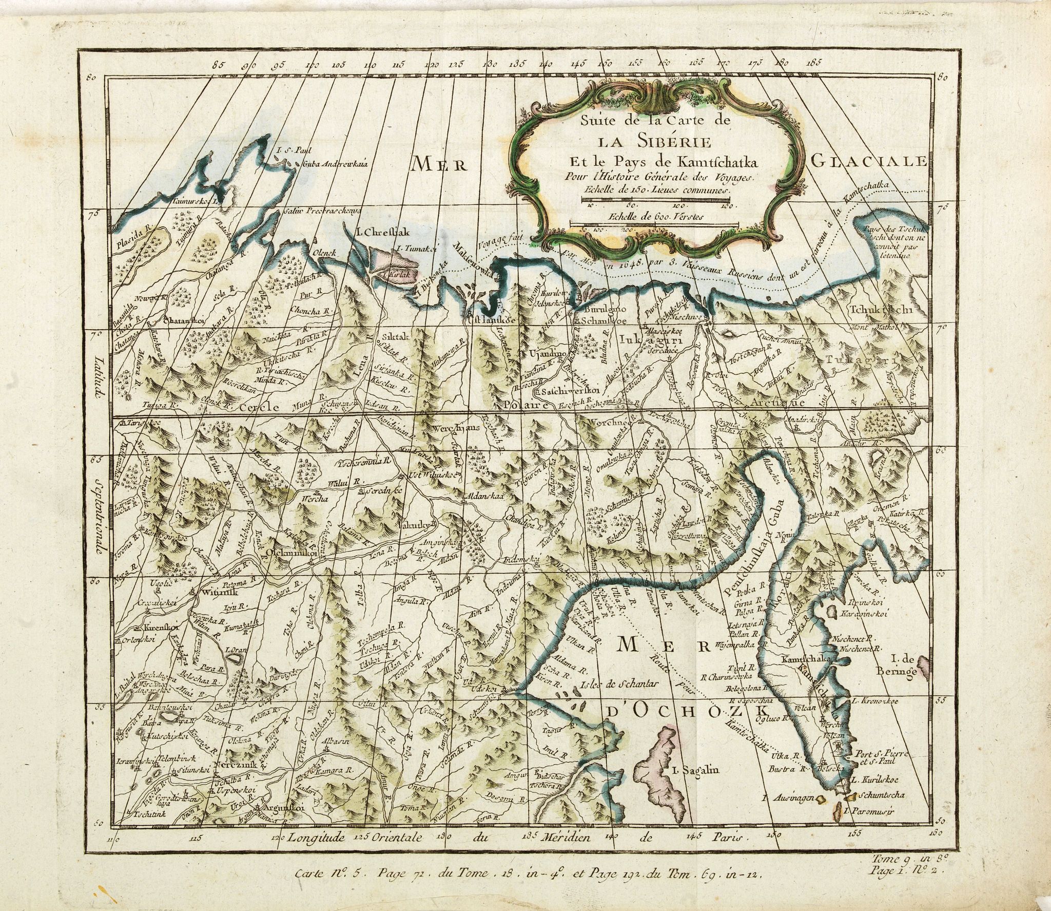 BELLIN, J.N., Suite de la carte de La Sibérie et le pays de kamtfchatka., antique map, old maps