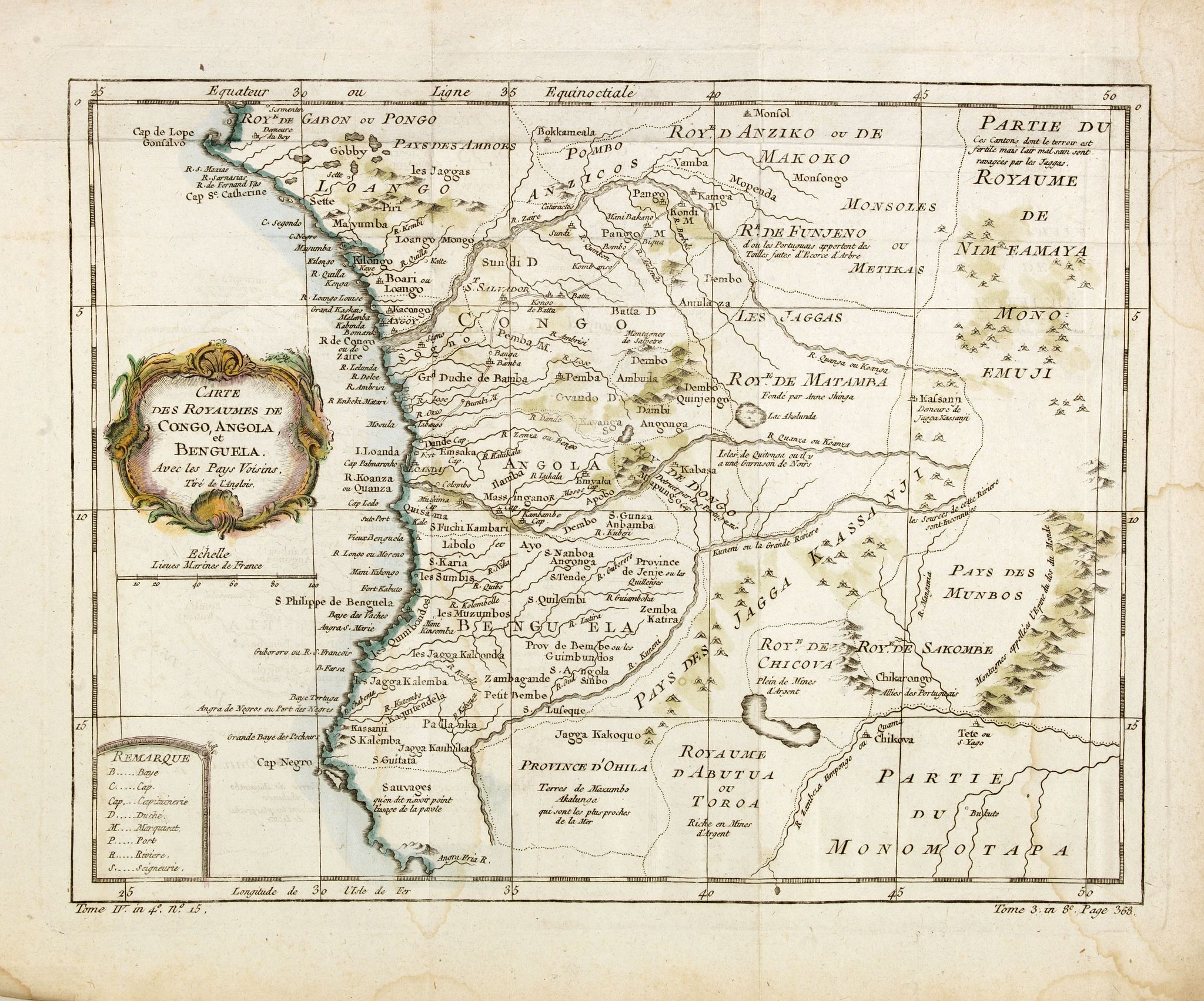 BELLIN, J.N., Carte des Royaumes de Congo, Angola et Benguela, avec les Pays voisins., antique map, old maps