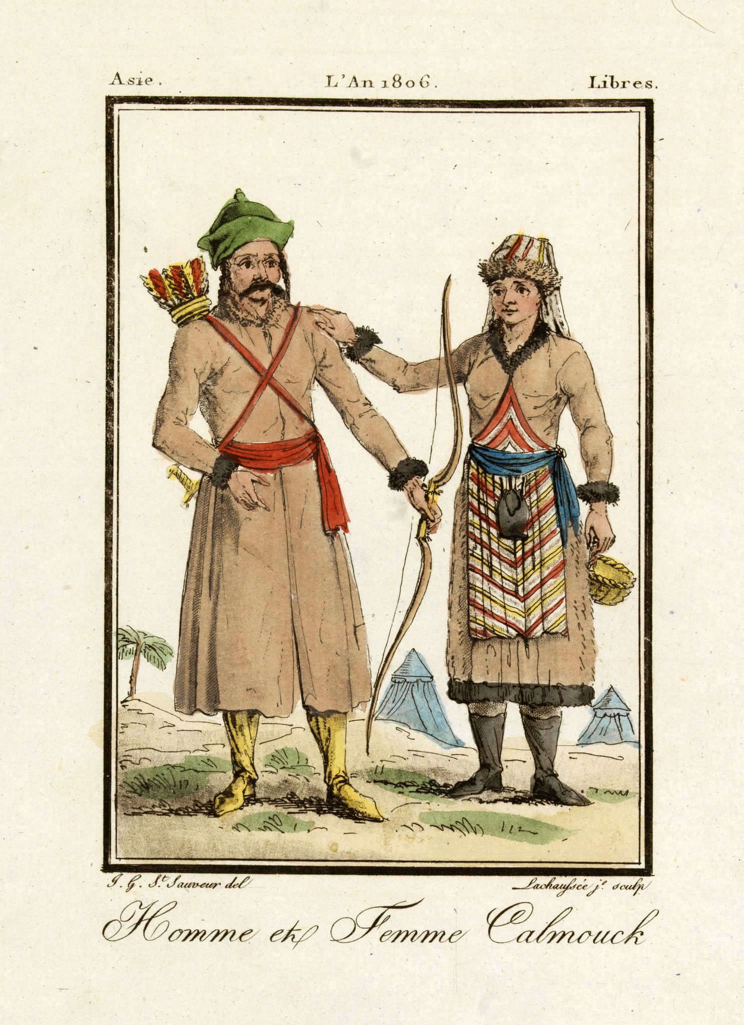 GRASSET DE SAINT SAUVEUR, J., Homme et femme Calmouck., antique map, old maps