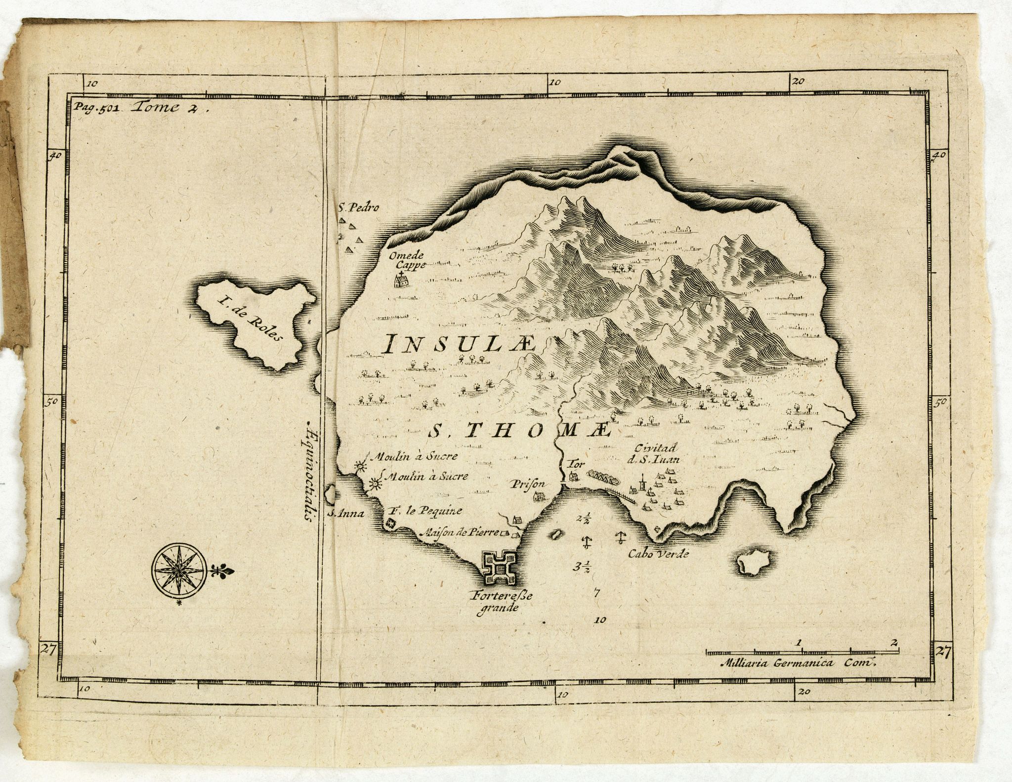 DE RENNEVILLE, R.A.C., Insulae S. Thomae., antique map, old maps