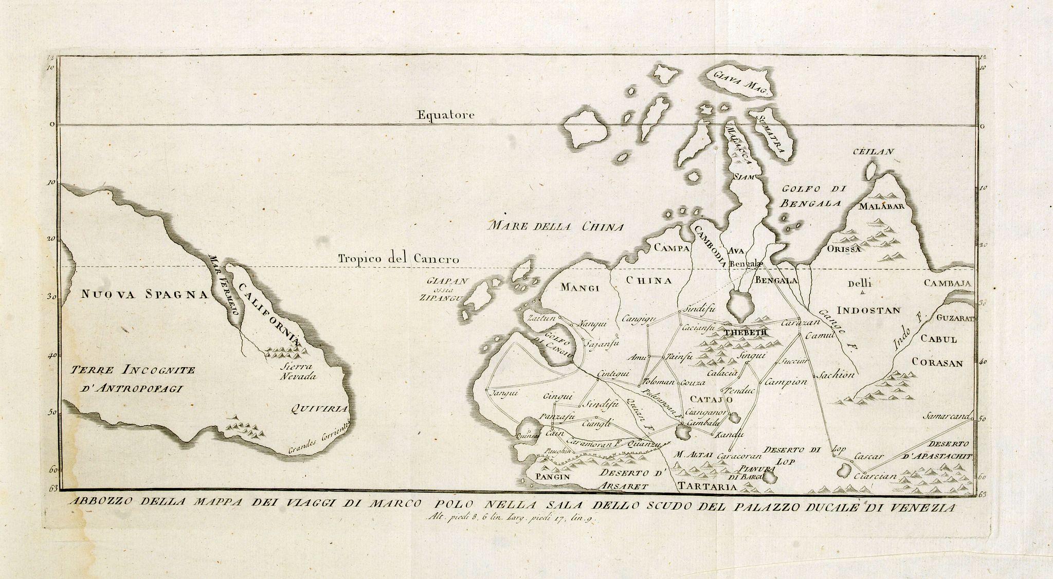 ZURLA, P., Abbozzo della mappa dei viaggi di Marco Polo nella sala dello Scudo del Palazzo ducale di Venezia., antique map, old maps